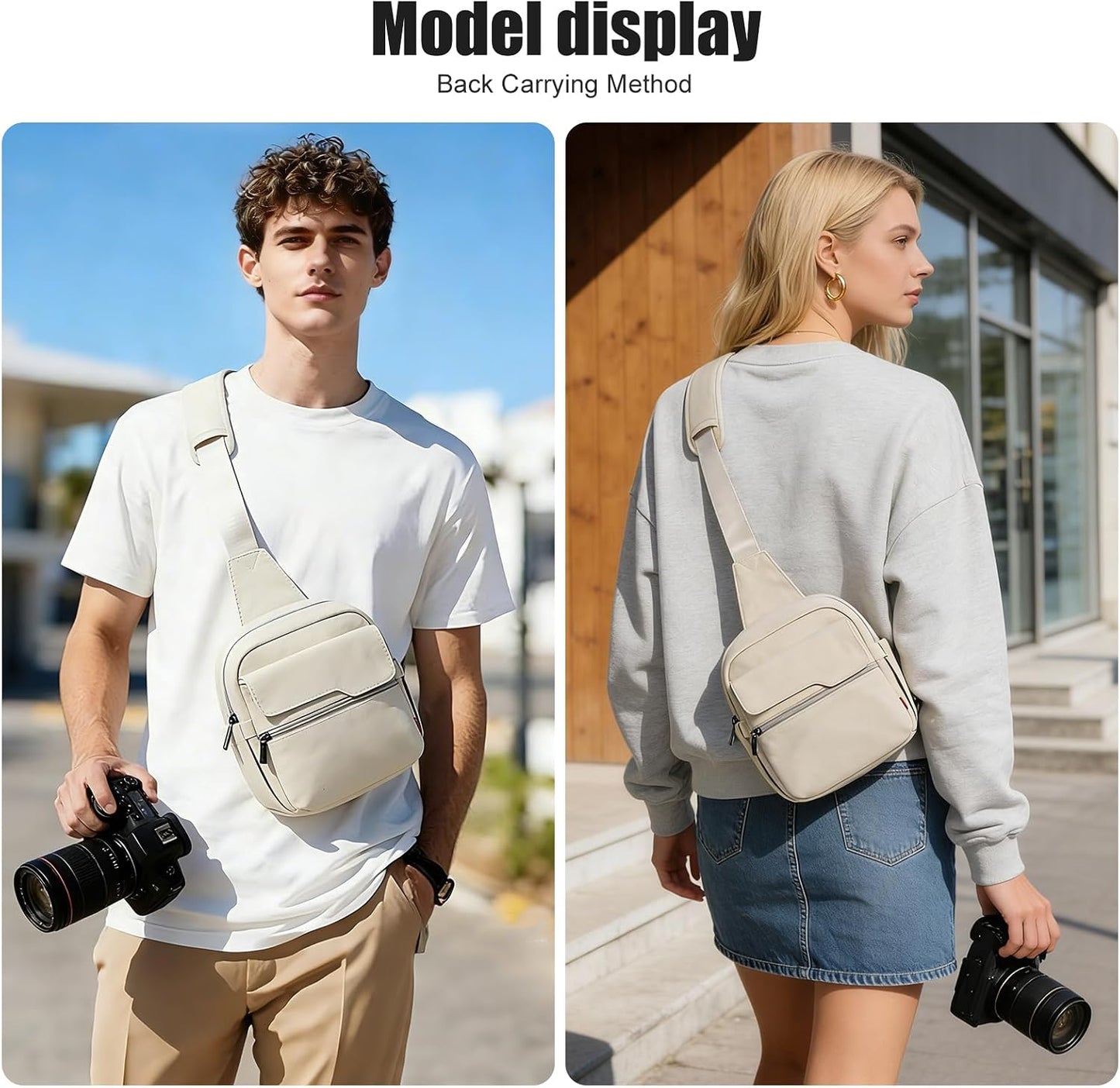 Cwatcun Camera Bag Small Compact Camera Sling Case, Waterproof Canvas Crossbody Camera Bag with Rain Cover, Travel