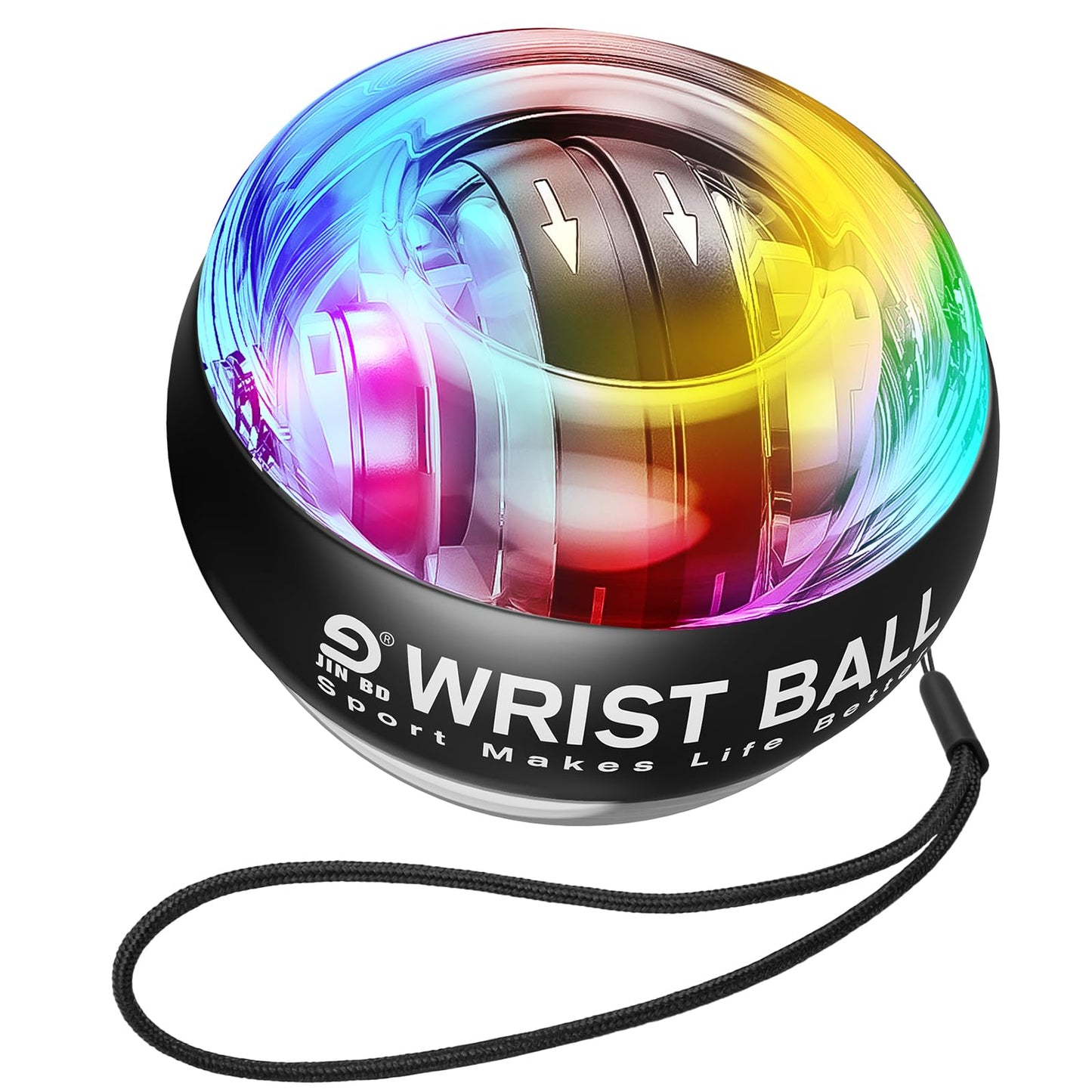 JIN BD Wrist Trainer Ball Auto-Start Gyroscopic Forearm Exerciser Gyro Ball for Strengthen Arms, Fingers, Grip and Muscles Black (Colorful Light)
