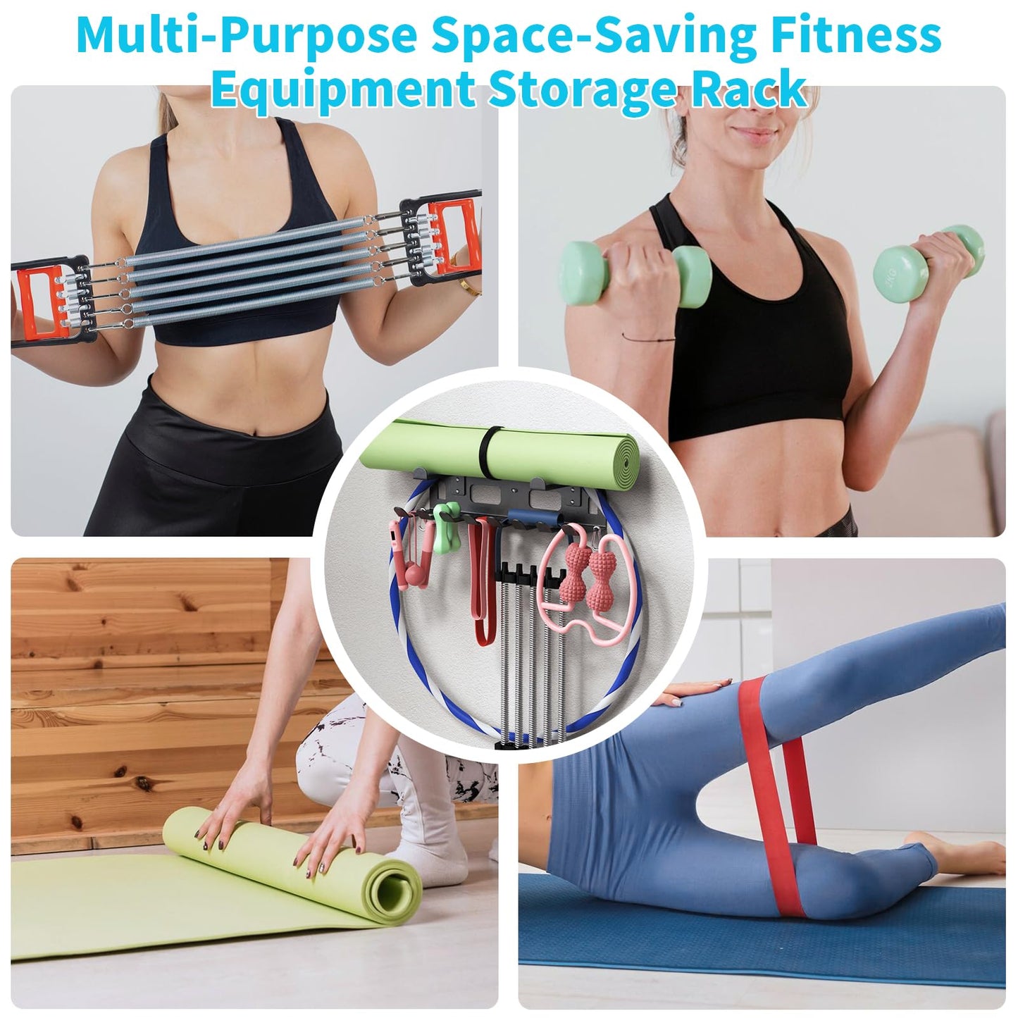 KHAMAL Multi-Purpose Gym Equipment Storage Rack for Resistance Bands - Gym Wall Storage for Exercise Bands, Yoga mat, Jump Ropes, Weight Belts, Straps, Hula Hoop