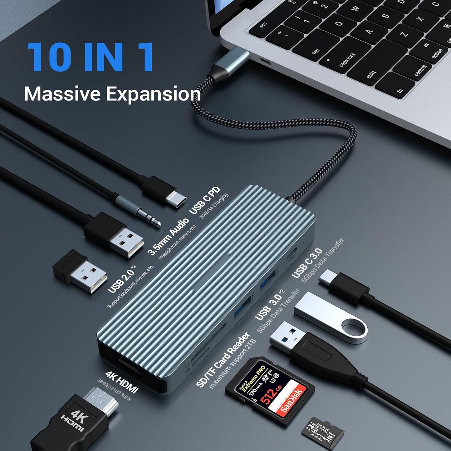 Tymyp 10 1 4K 2 3.0 3.0, 2 2.0, 100W 3.5mm in USB C Docking Station, Adapter with HDMI, x USB Ports, USB-C x USB PD