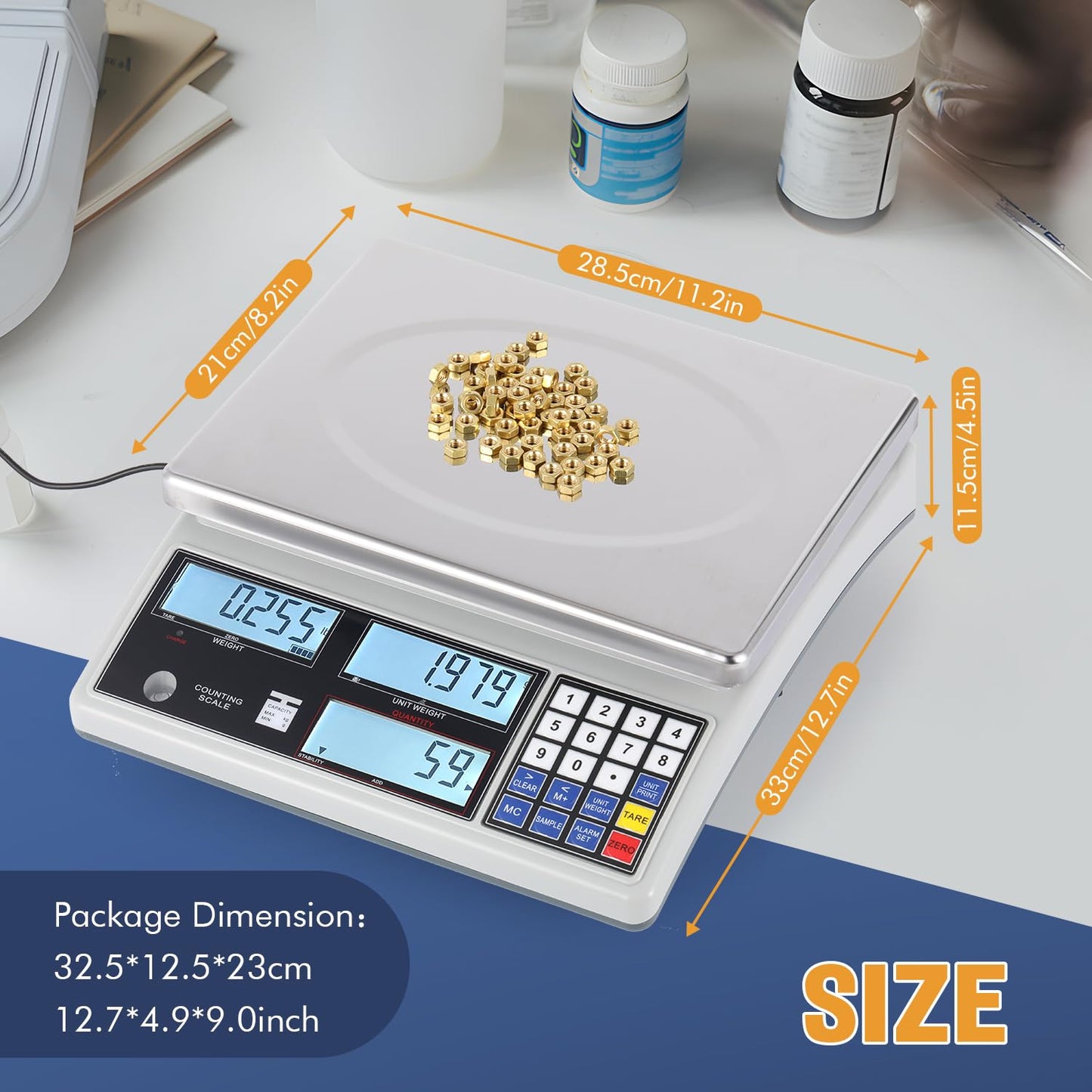 Bonvoisin Industrial Counting Scale Digital Scale for Parts and Coins kg/g/lb Electronic Gram Scale Inventory Counting Scale Industrial Parts Coins Piece Counting Scale (30kg/66lb, 1g)