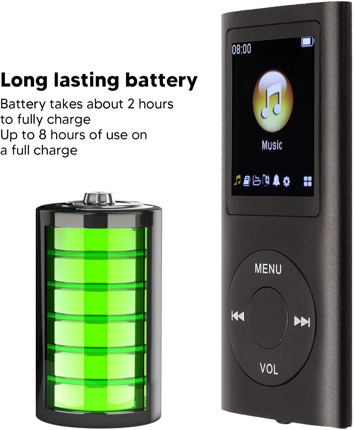 Dan&Dre MP3 1.8 Inch 64G Player, LCD Slim Portable Music Player with Lossless Sound, Aluminum Alloy, Expandable (Black)