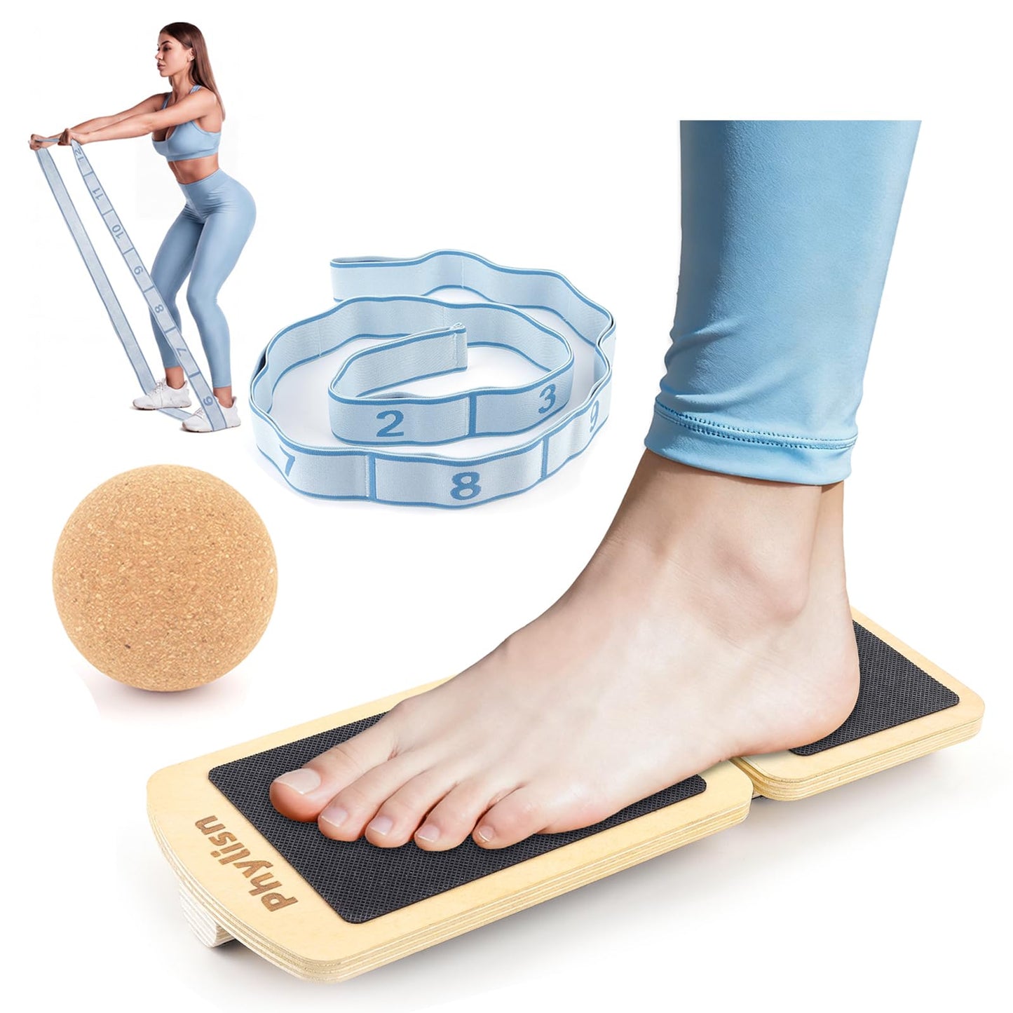 Ankle Strengthener Foot Fitness Kit for Ankle Sprains,Physical Therapy.Includes Balance Board,Resistance Band,Fascia Ball(with User Guide)