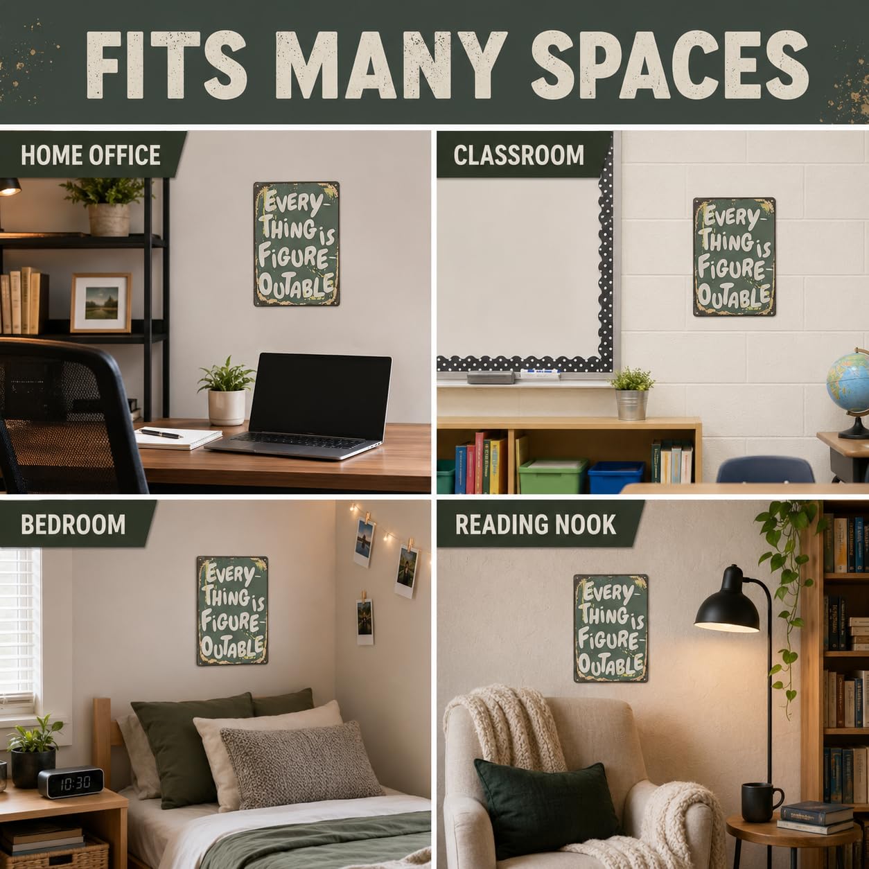 Everything Is Figureoutable Metal Sign 8x12 Inch, Inspirational Quote Wall Decor, Motivational Aluminum Plaque for Home Office Classroom, Positive Gift Idea