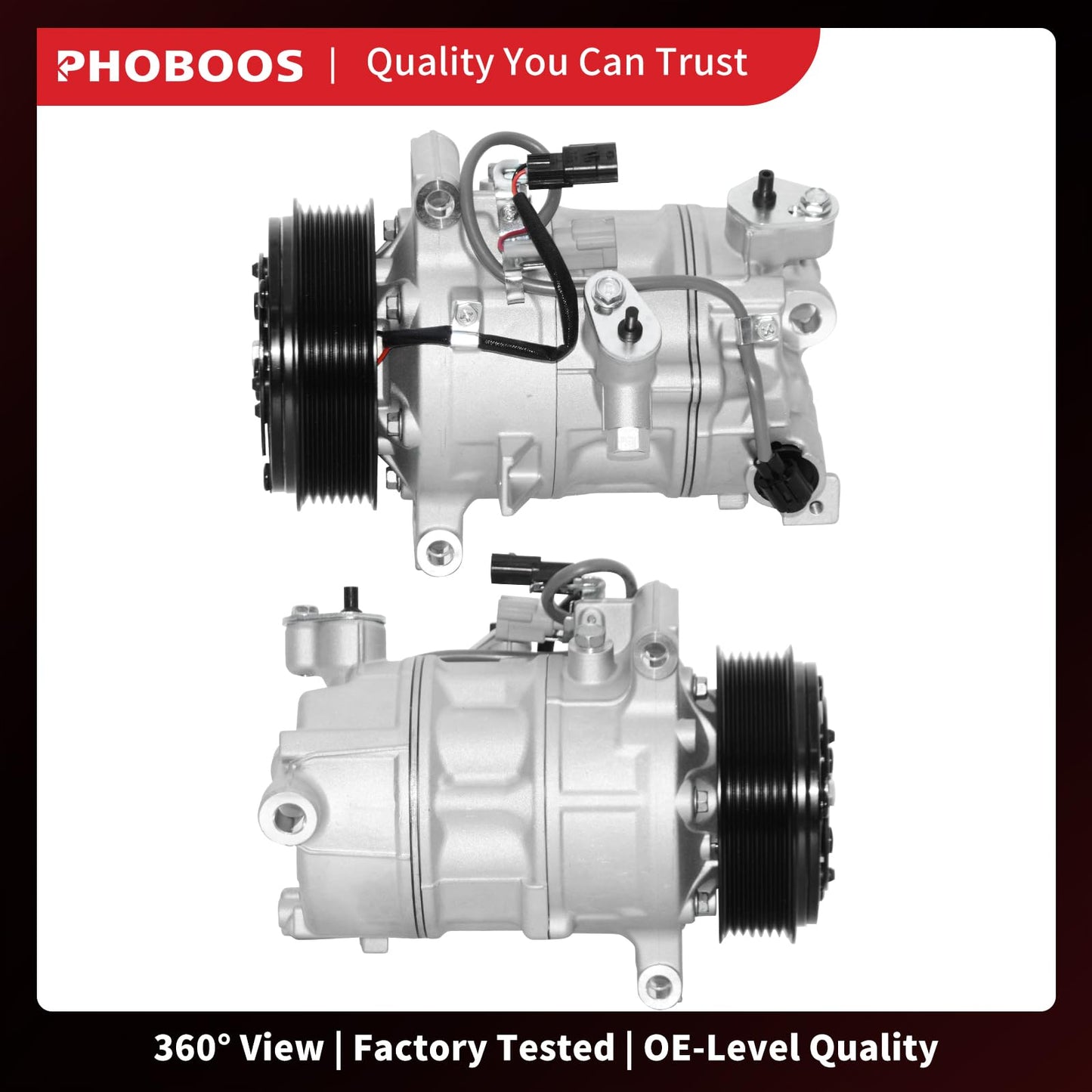 PHOBOOS A/C Compressor with Clutch Compatible with Infiniti Q50 3.0L 2016-2021, Q50 3.7L 2014-2015, Q60 3.0L 2017-2020, Fast Cooling, Low Noise, Easy Installation, Ref.CO-29197C
