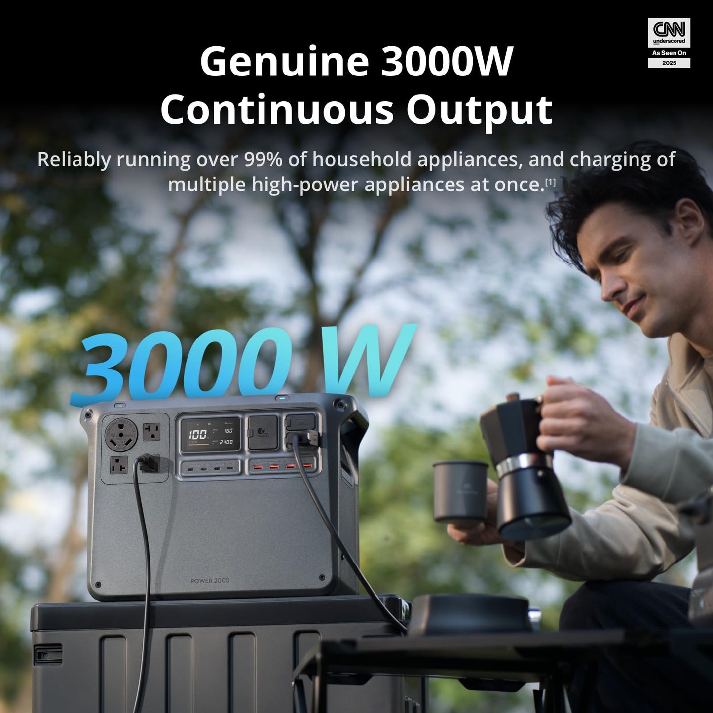 DJI Power 2000 Portable Power Station, 2048Wh LFP Battery, Compact Size, 3000W Stable Output, 0-80% Recharge in 55 Mins, Electric Generator for Home, Camping & RVs, Off-Grid