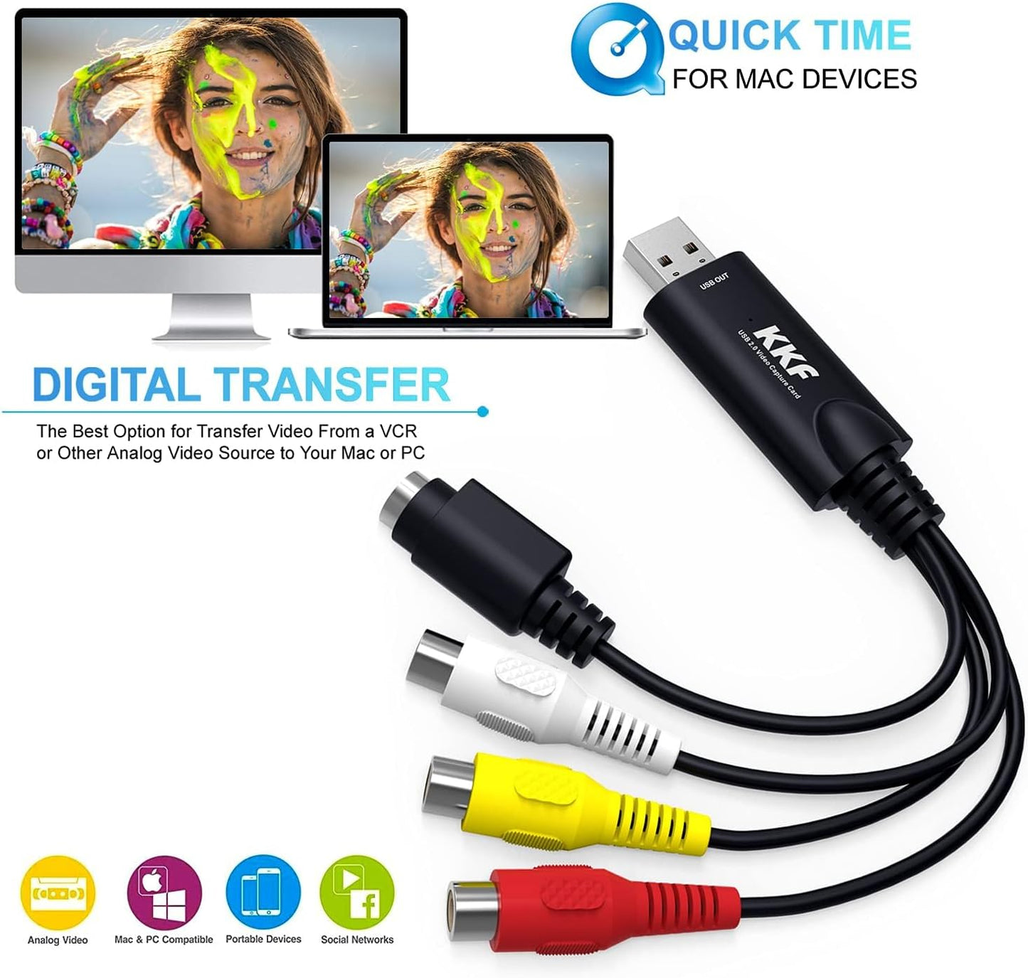 Kkf 2.0 PS3 PS4 (IU037B-2) USB Video Capture Card for Streaming VHS to Digital Converter, with Audio Transfer Grabber