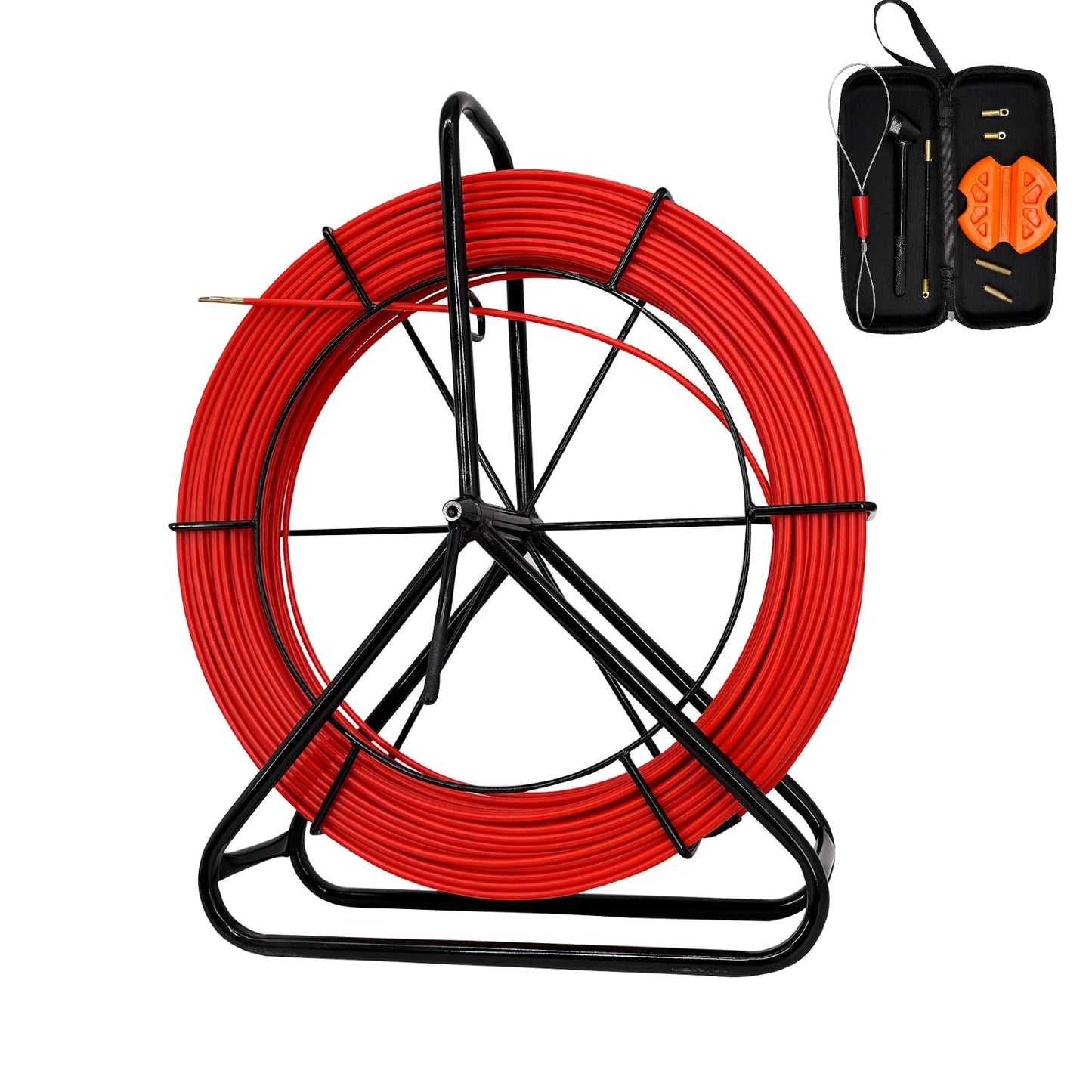 VGongTech 6MM 500FT Fish Tape Fiberglass Reel Stand Duct Rodder Cable Puller Rod Continuous Cable Running Rod