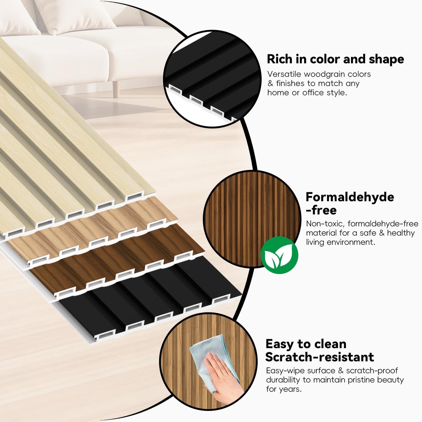 RITOLLO 10 Pack WPC Slat Wall Panels, 3D Fluted Acoustic Wall Paneling 90.6 x 6.1 x 0.35 Inches, Wood Look Decorative Panels for TV Background, Living Room, Interior Wall Decor (Elm)