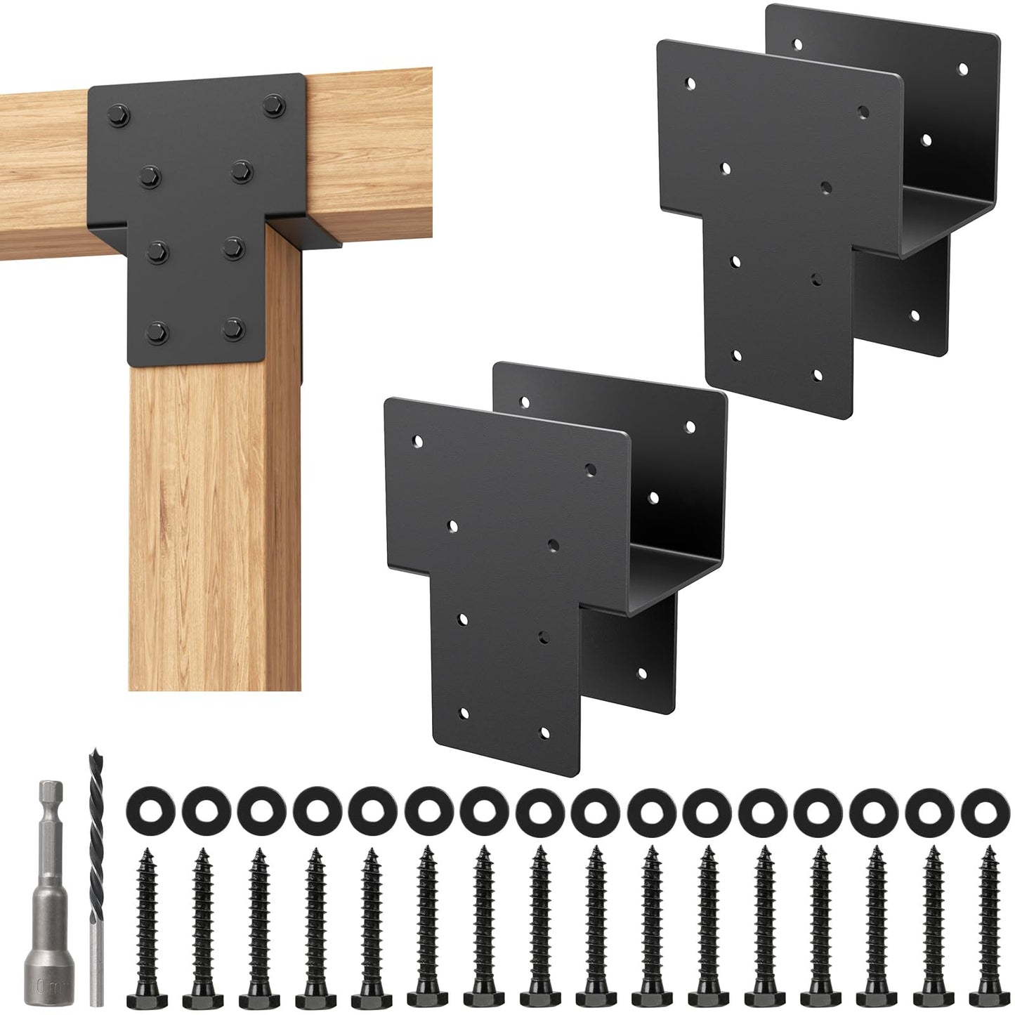 4x4 Post Caps Tie Brackets (Actual 3.5"x3.5") -2 Pack Heavy Duty Galvanized Steels Pergola Connector Brackets for Wood Posts, Gazebo & Deck Beams (Black)