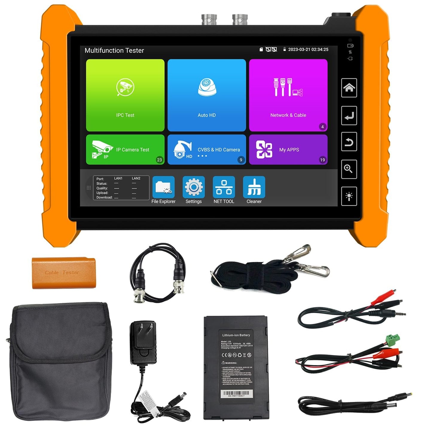 EVERSECU Multifunction 7" IPS Touch Screen CCTV Tester & Monitor with 48V PoE, 8K/4K/HD/IP Camera Testing, Cable Tracing, WiFi Analyzer, 7.4V Battery for Fiber, Cabling & CCTV Monitoring