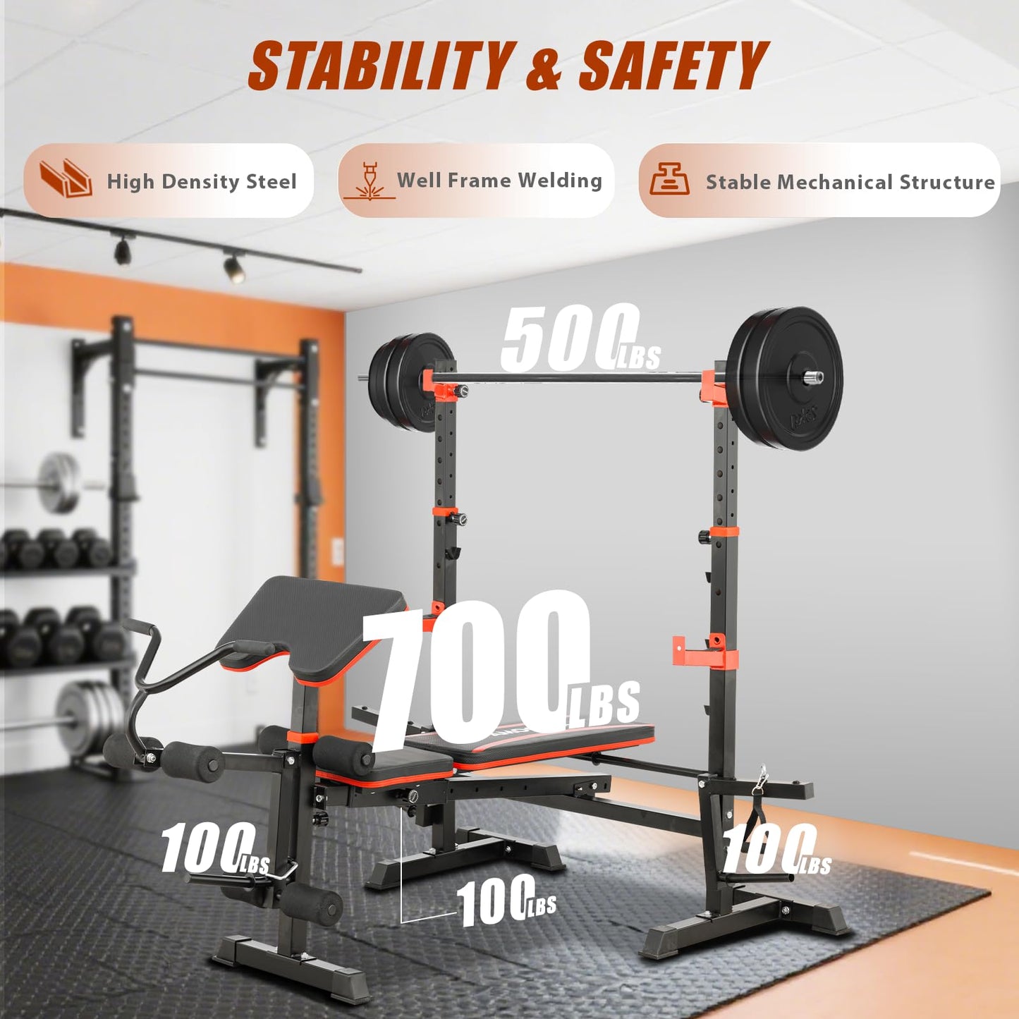 MAIDOMA Weight Bench Set with Leg Extension and Leg Curl, Adjustable Bench Press Set with Squat Rack, Foldable Flat Incline Decline Workout Bench for Home Gym Full Body(US Stock) (Red)