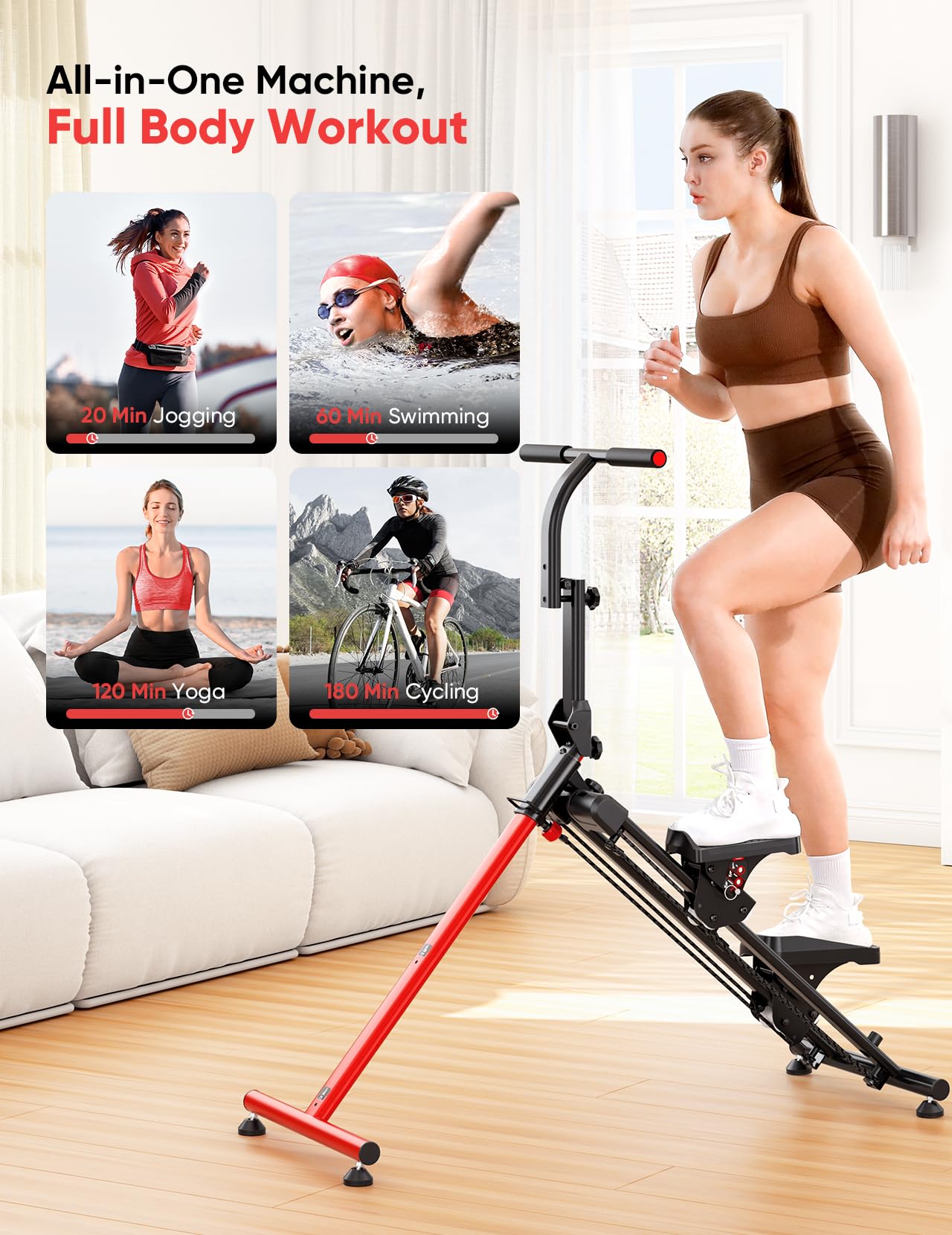 YOLEO Adjustable Resistance Stair Steppers for Exercise at Home, Folding Cardio Stairmaster with 3 Workout Modes & Oversized Pedal,90% Pre-Assembled Stair Climber with Handlebar for Full Body Workout