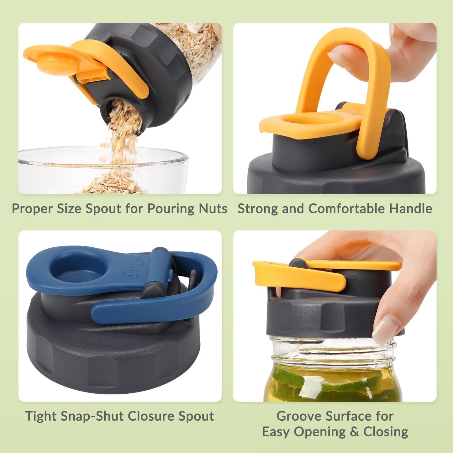 Soligt 6 Pack Mason Jar Lids, Regular Mouth Pour Spout Flip Cap Lids for Ball Brand Mason Jars, Leak Proof Airtight for Drinking Salad Dressing & Food Storing (jars are not included)