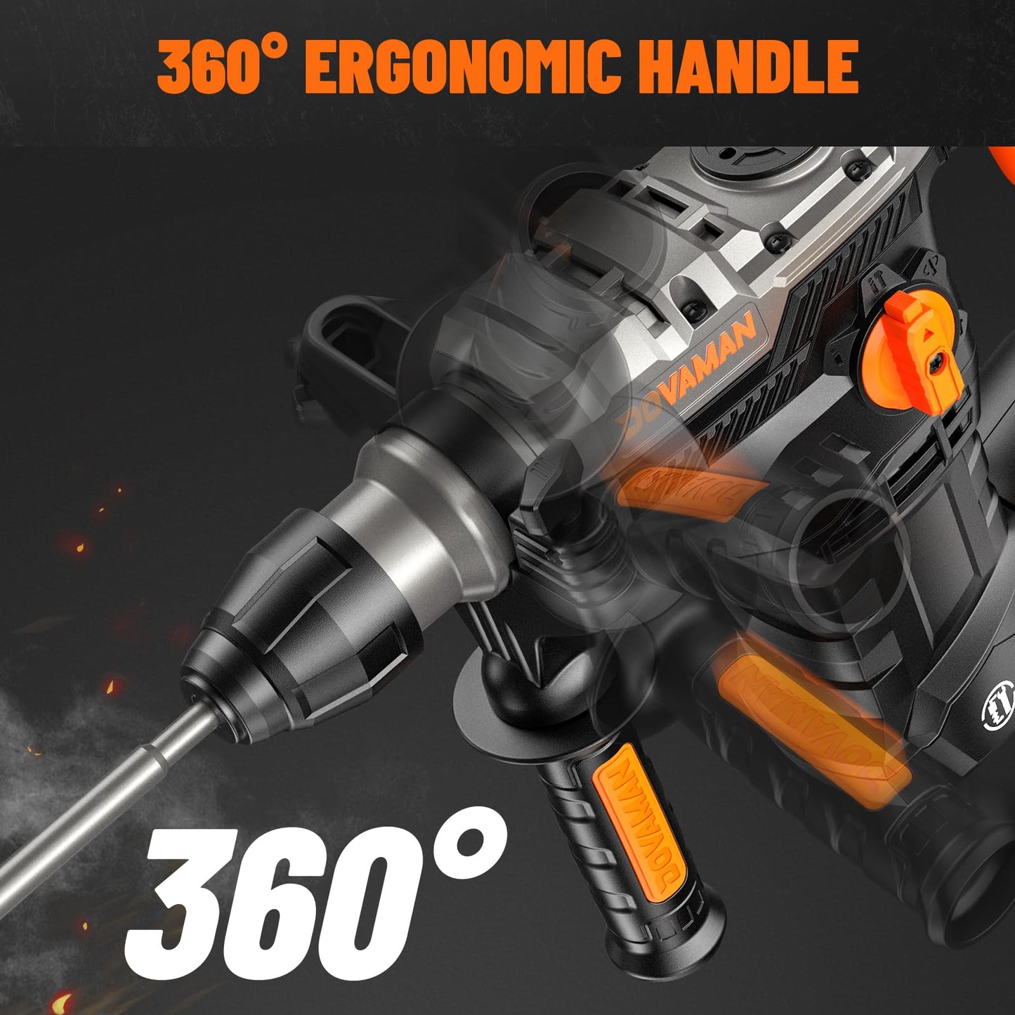 1-9/16'' SDS Rotary Hammer Drill, 12.5Amp Heavy Duty Rotary Hammer with 4 Functions, Safety Clutch, Vibration Control, Corded Hammer Drill for Concrete, Drill Bits and Chisels Included