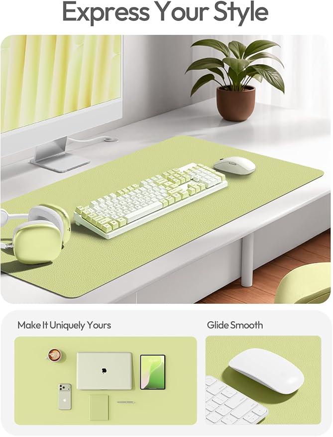 YSAGi Leather Desk Protector, Office Mat, Large Mouse Mat, Non-Slip PU Leather Blotter, Laptop Desk Mat, Waterproof Writing Pad for Office and Home (Peak Green, 31.5" x 15.8")