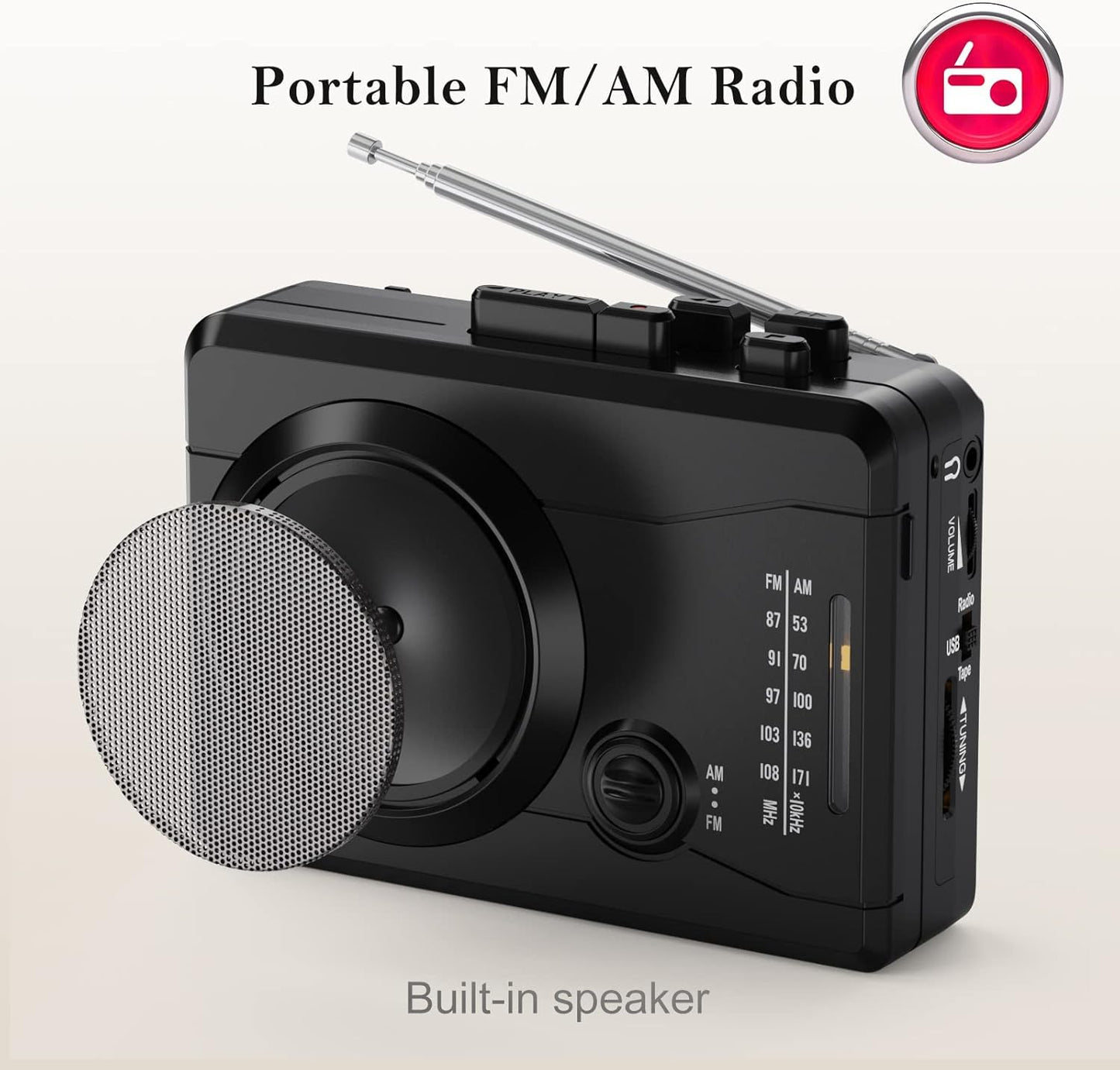 Mersoco Cassette MP3 Player Recorder, Portable Retro Tape Player Audio Recording, AM/FM Radio, Tape to Converter
