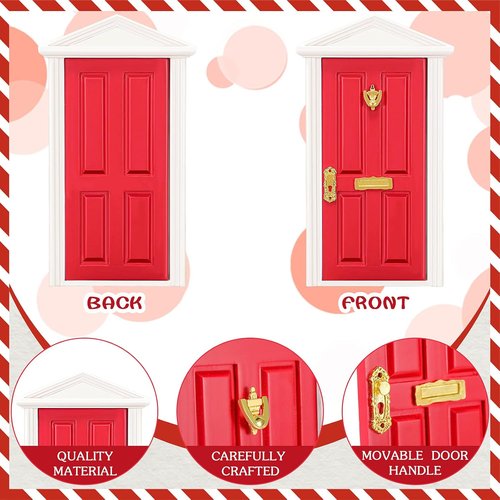 Christmas Elf Miniature Wooden Tooth Fairy Door Kit - Magical Red Fairy Door Set for DIY Room Decor | 18.5cm