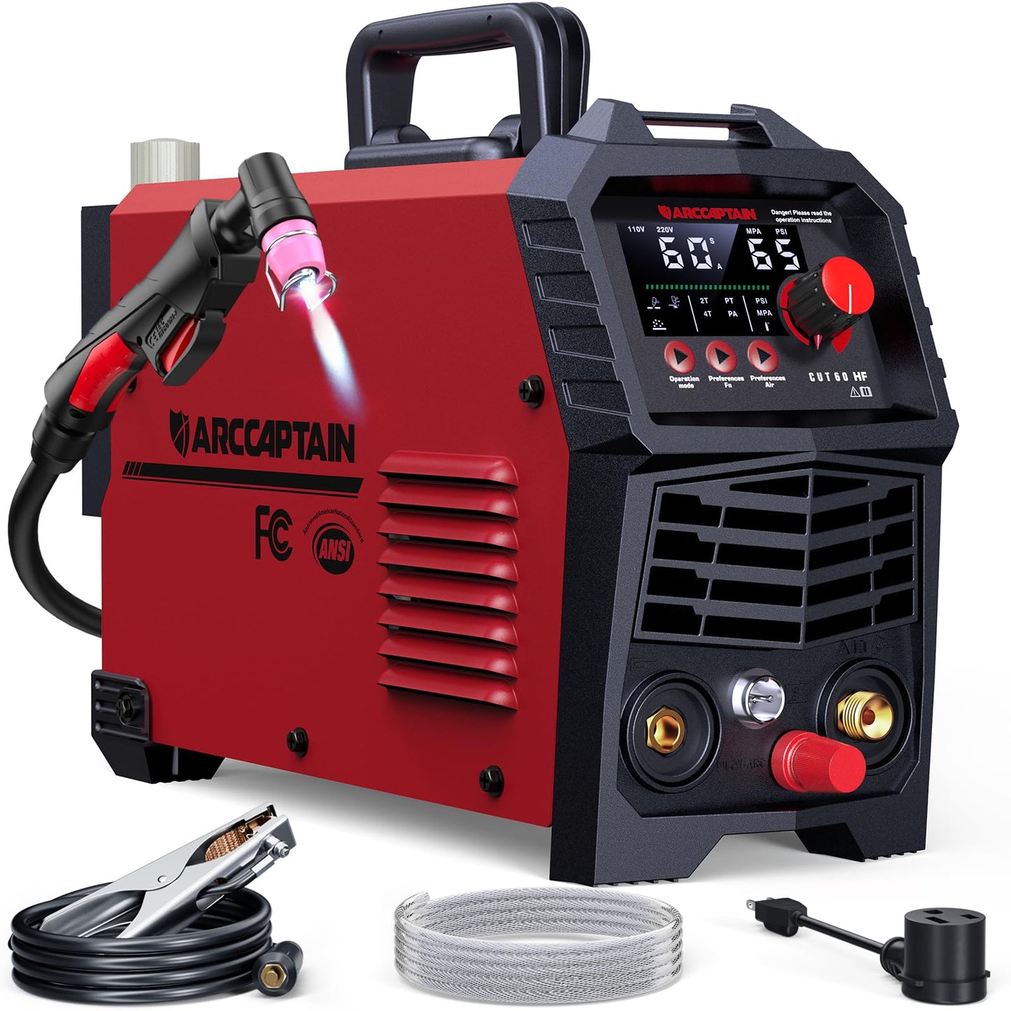 ARCCAPTAIN 60A Plasma Cutter with Plate Cutting, Expanded Metal Cutting, Rust Removal + Internal Control Welding Helmet