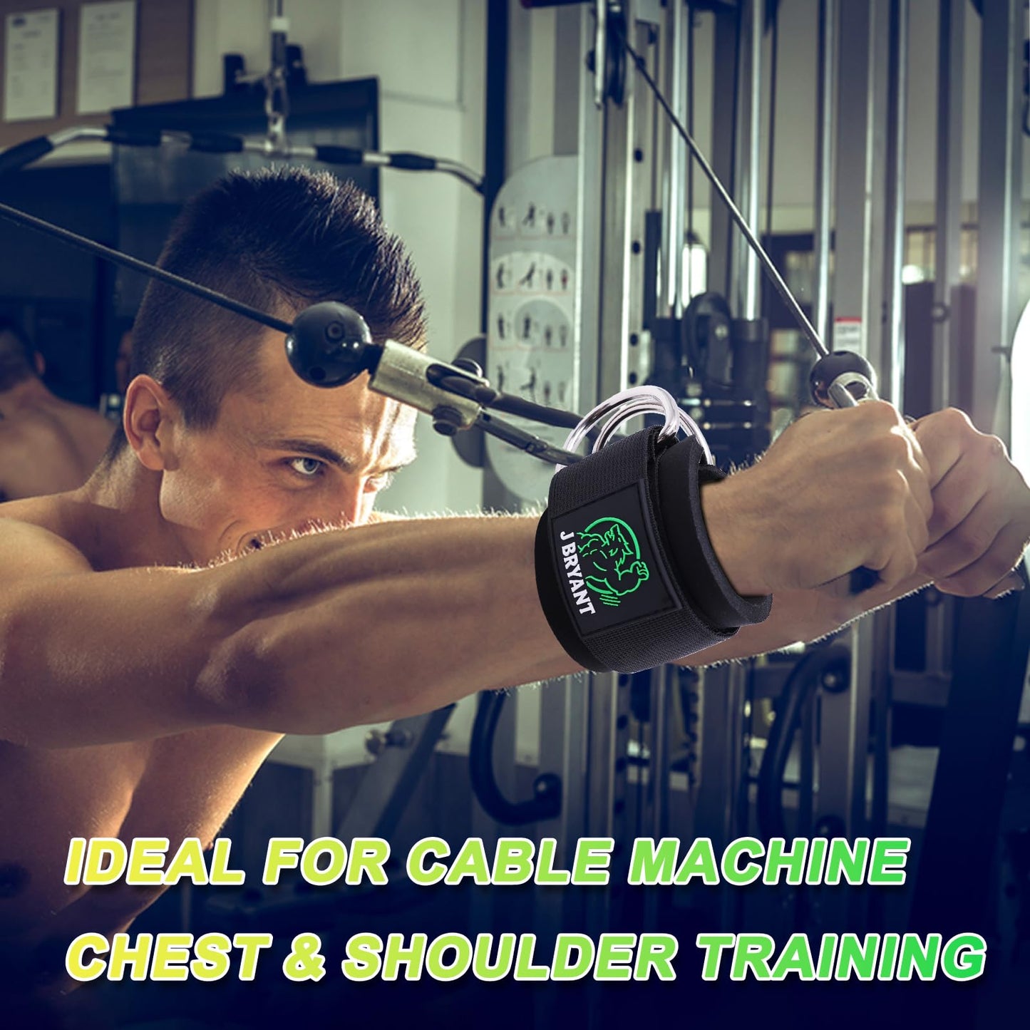 Wrist Cuffs for Cable Machine Workouts – Padded Wrist Straps with Reinforced D-Rings for Strength Training, Pulley Systems, Triceps & Bicep Workouts – Adjustable Fit for Men & Women (Green)