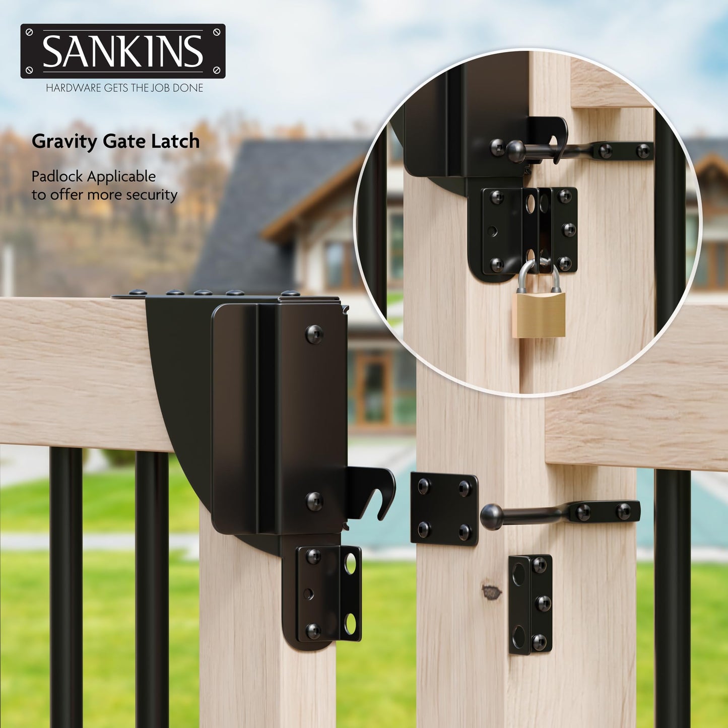SANKINS Heavy Duty Sliding Gate Kit, Adjustable Sliding Gate Hardware Kit for Wood Fence, Anti Sag Gate Kit Gate Corner Brace Bracket with Gate Latch, Fence Gate Kit for Driveway Gates, Pool Gates