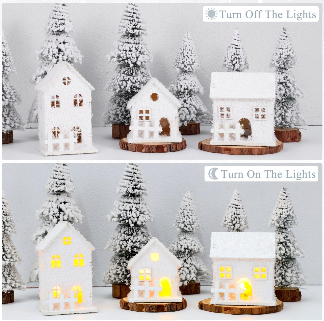 TOYANDONA LED Lighted Christmas Village Houses - 3Pcs Wooden Tabletop Decor for Holiday Display