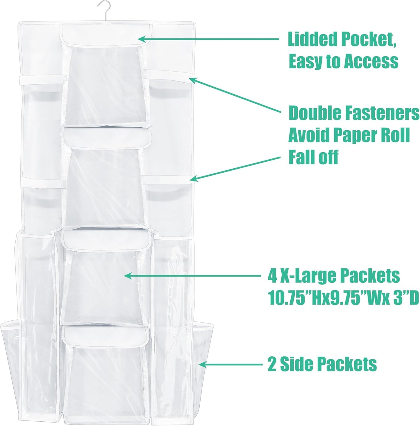 Simple Houseware | Double-Sided Gift Wrap Organizer - White Storage Pockets (Set of 1)