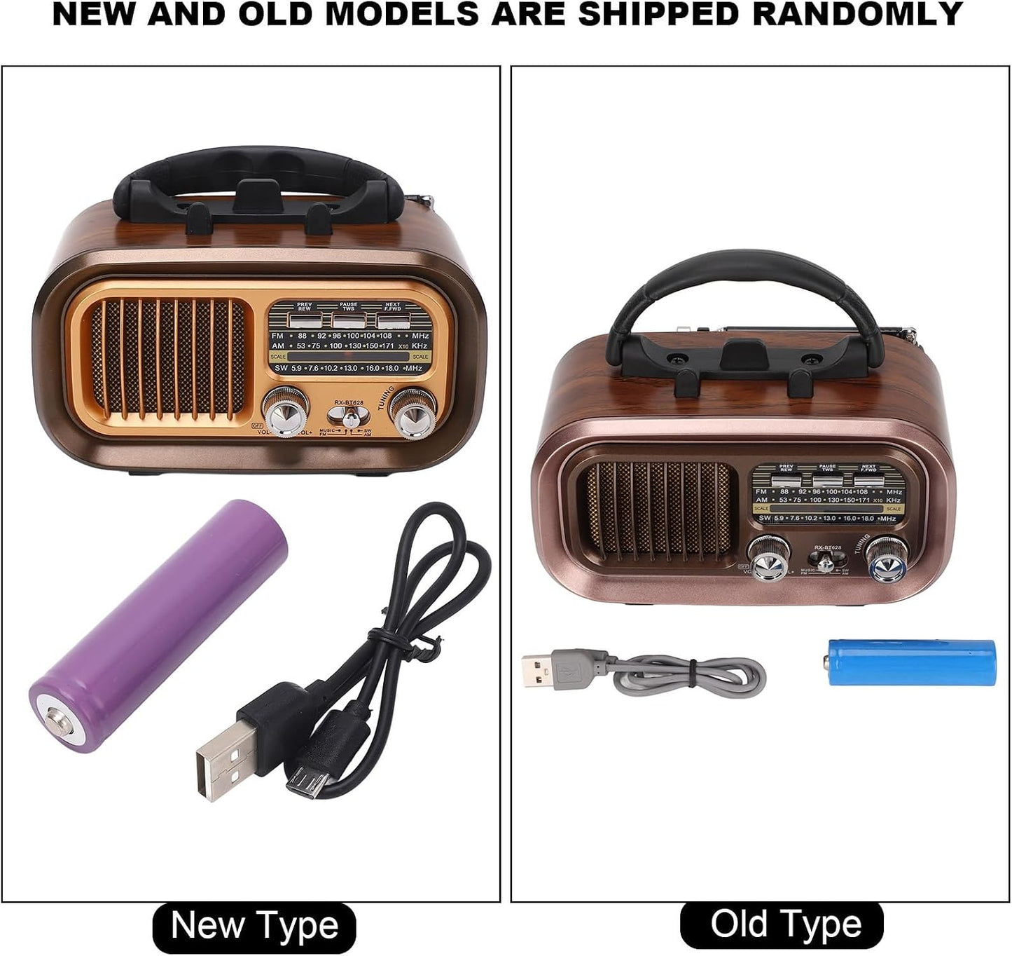 Diyeeni 3 (RXBT628) Portable Vintage Radio Speaker Bluetooth, Multifunctional Design, Bands AM FM Radio, Portable