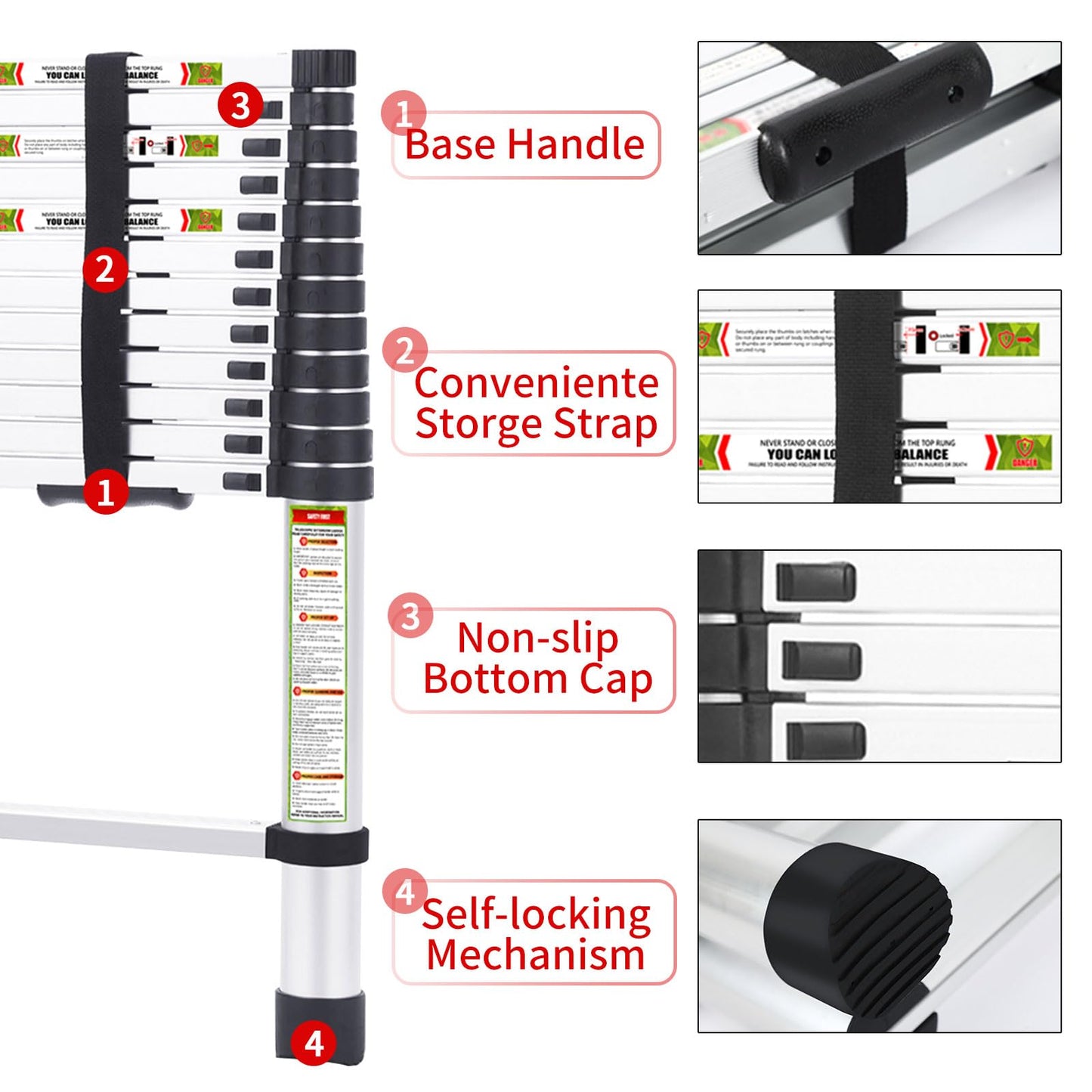 RIKADE Telescoping Ladder 16.5 ft & Attic Ladder, Heavy Duty Aluminum with Non-Slip Feet, 330 lb Capacity for RV, Attic, Loft & Multi-Surface Use