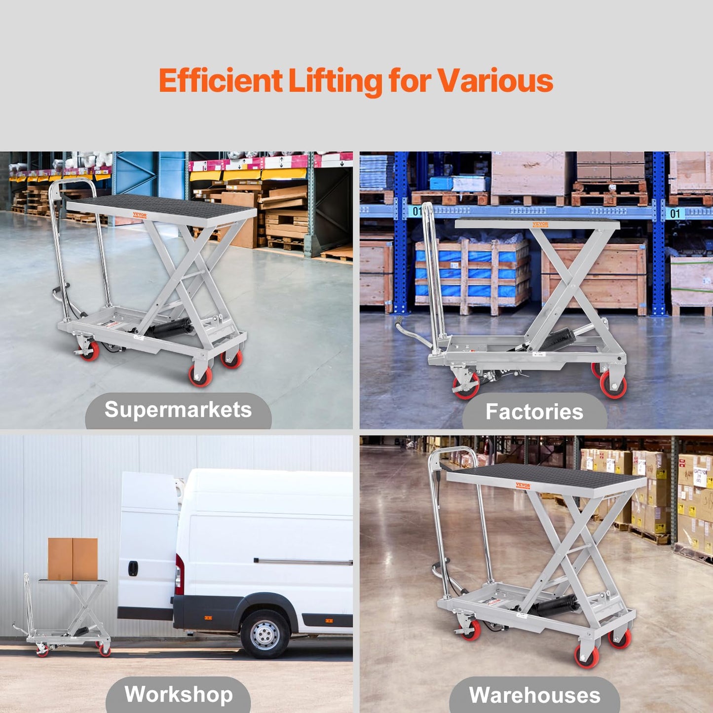 VEVOR Hydraulic Lift Table Cart, 500 lbs Load Capacity, 28.5-Inch Lifting Height, Manual Single Scissor Lift Table with 4 Wheels and Non-Slip Pad, Gray, Alloy Steel