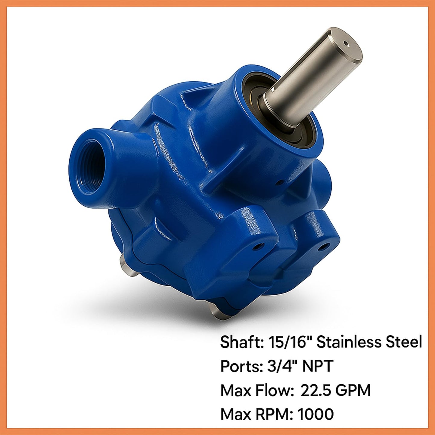 7560C 8-Roller Cast Iron Pump Compatible with Hypro 7560C – 22.5 GPM, 100 PSI, 3/4" NPT Ports, 15/16" Stainless Steel Shaft, Counter-Clockwise, Viton Seals, Self-Priming PTO Pump for Agricultural Lawn