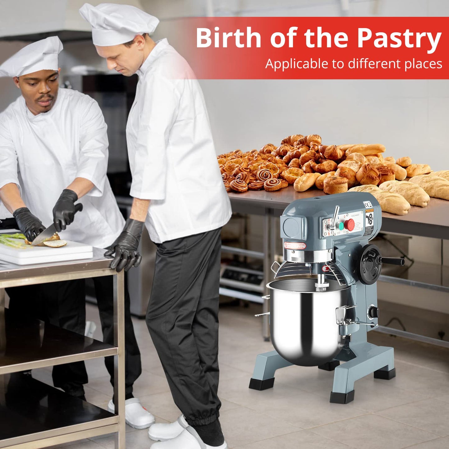 15 QT Commercial Food Mixer - Powerful 600W Motor, 3 Speeds, Stainless Steel Bowl & Attachments - Perfect for Bakeries, and Commercial Kitchens - Reliable Performance with Safety Guard