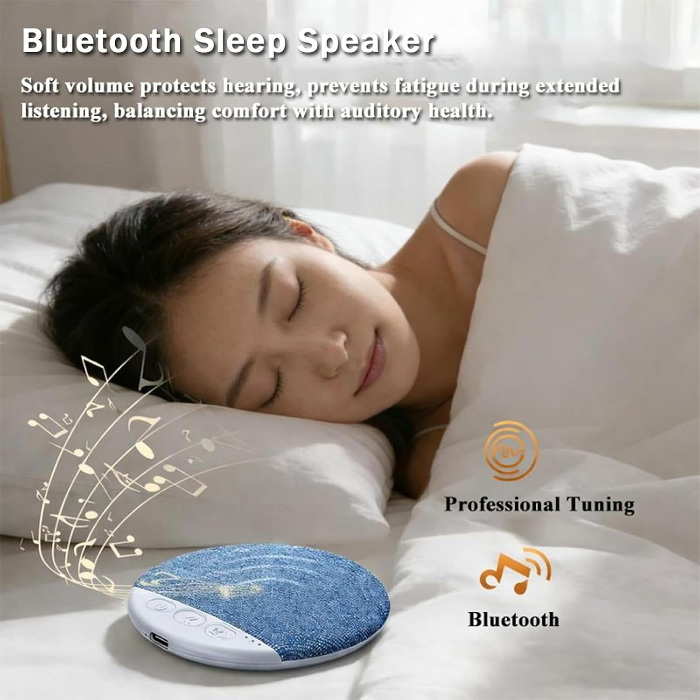 Siezrk Bluetooth Pillow Speaker, Ultra-Thin Bluetooth Sleep Aid Speaker with Timer, Private Sleep Headphones