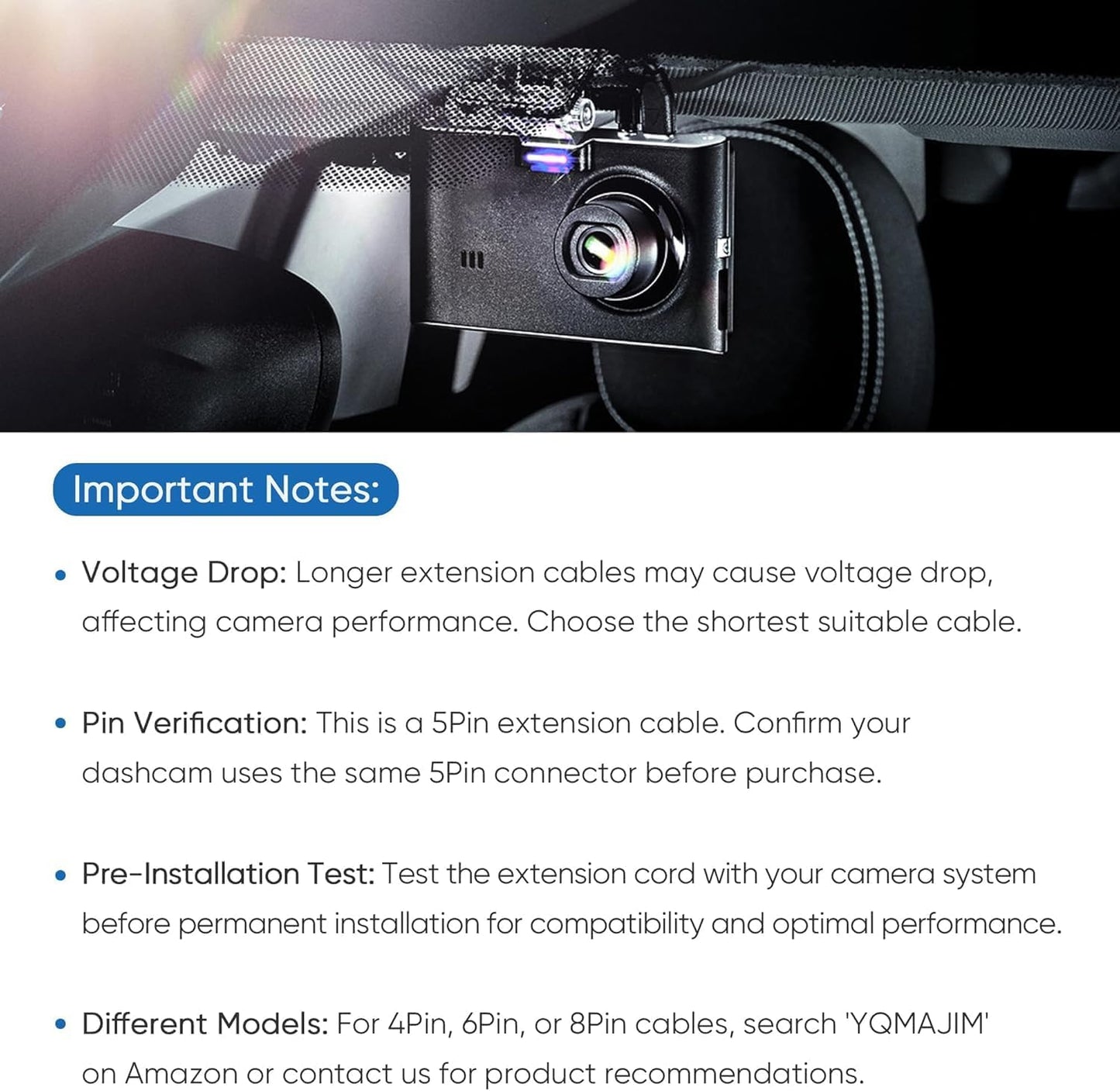 YQMAJIM 5 9.8 Recorder(5 9.8Ft) Dash Cam Rear View Camera Extension Cord, Pin Ft Extension Cable for Car Backup
