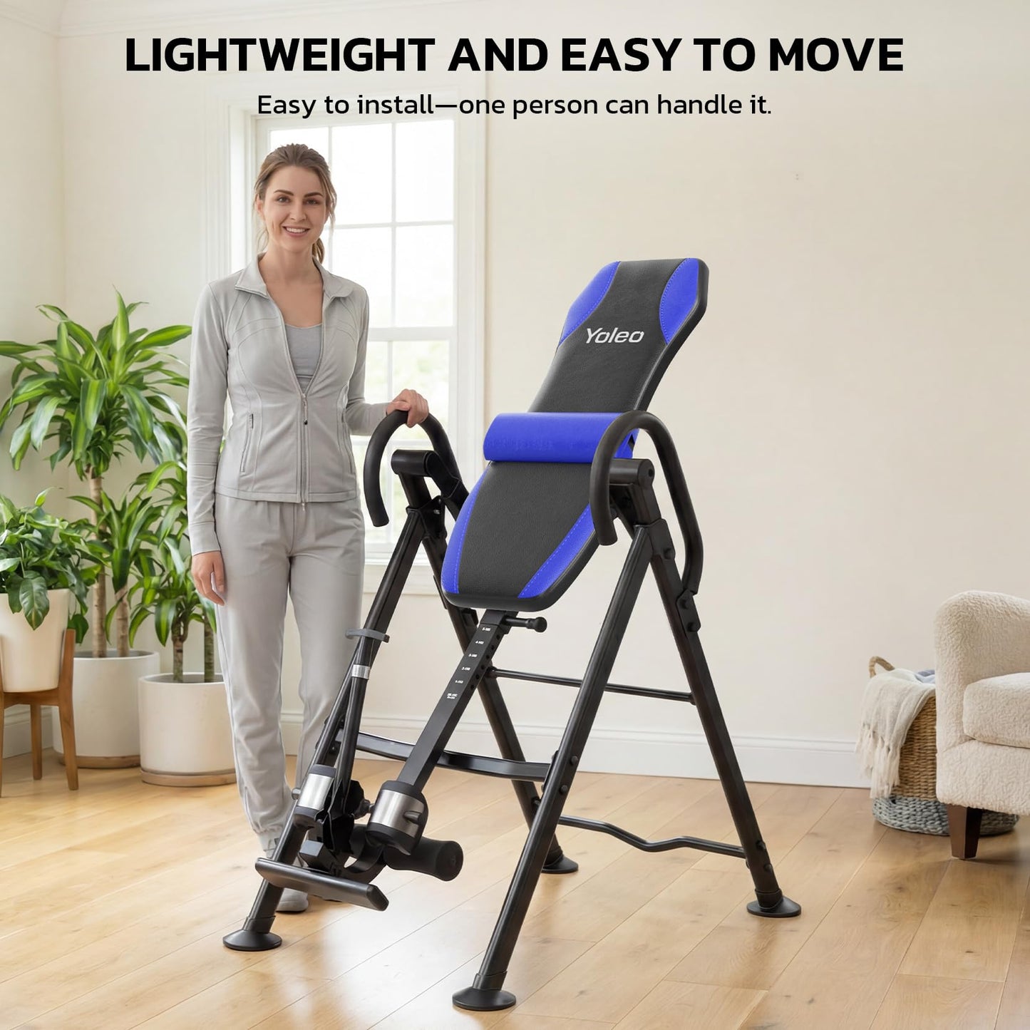 YOLEO Gravity Inversion Table for Back Pain Relief 2026 New Inversion Table w/Lumbar Support Easy to Assemble Back Stretcher Machine 300 lbs (Grayish Blue)