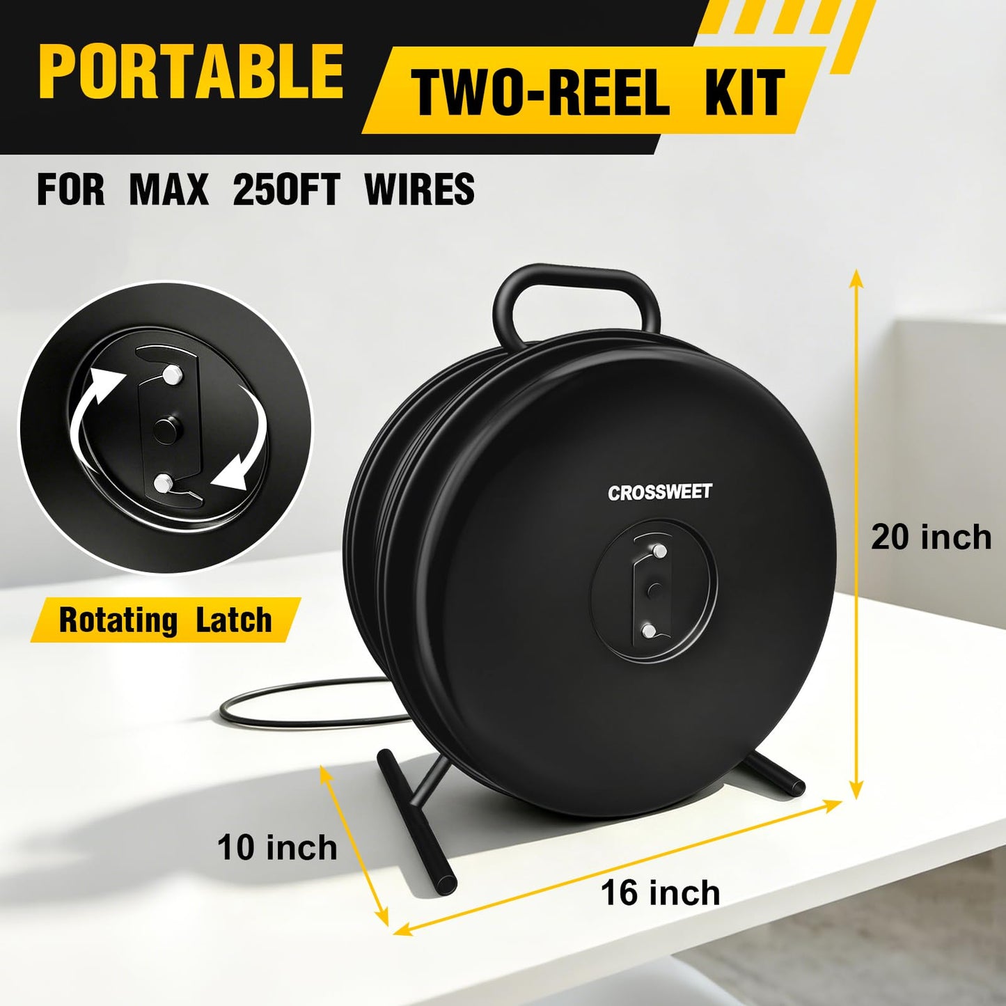 Upgraded 415D Wire Dispenser Wheel, Dual Capacity 2-Reel Wire Dispenser with Easy Grip Handle & Aluminum Reel, Compatible with 250ft 14/2 14/3 14/4 12/2 12/3 10/2 Electrical Wire Rolls