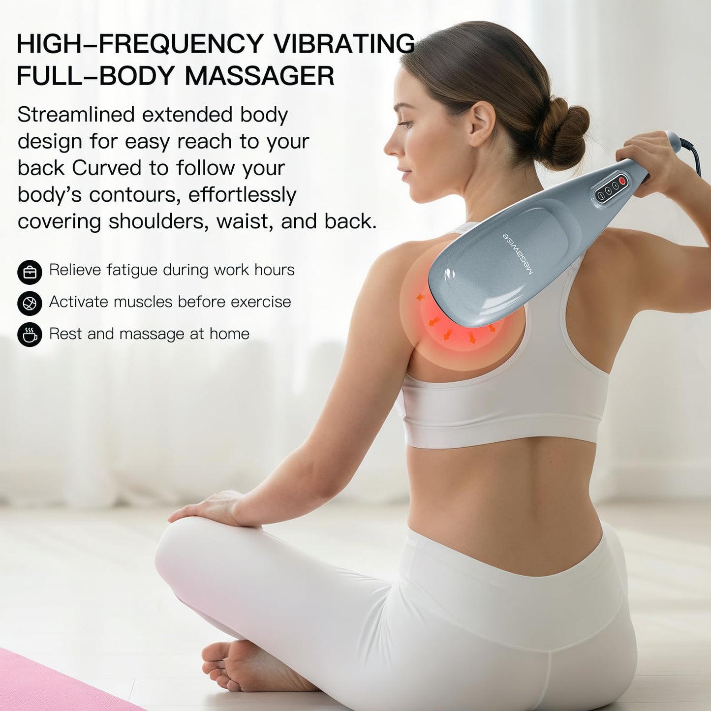 MEGAWISE Handheld Deep Tissue Neck Back Massager for Shoulders, Waist, Legs, 3600 RPM Powerful Motor Electric Neck Massager with 5 Nodes & 5 Speeds, A Little Heavy