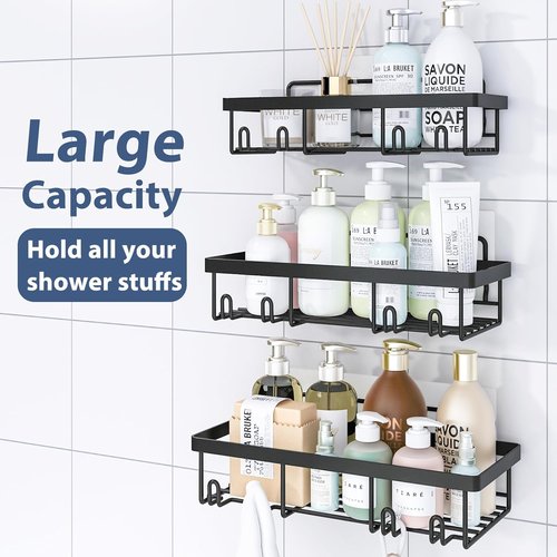 Liuoud Shower Caddy Organizer - 5 Pack Rustproof Stainless Steel Wall Storage Baskets | Black