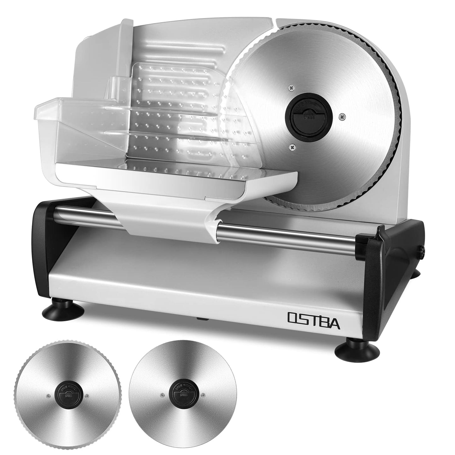 OSTBA Meat Slicer 200W Electric Deli Food Slicer with 2 Removable 7.5" Stainless Steel Blade, Adjustable Thickness for Home Use, Child Lock Protection, Easy to Clean, Cuts Meat, Bread and Cheese