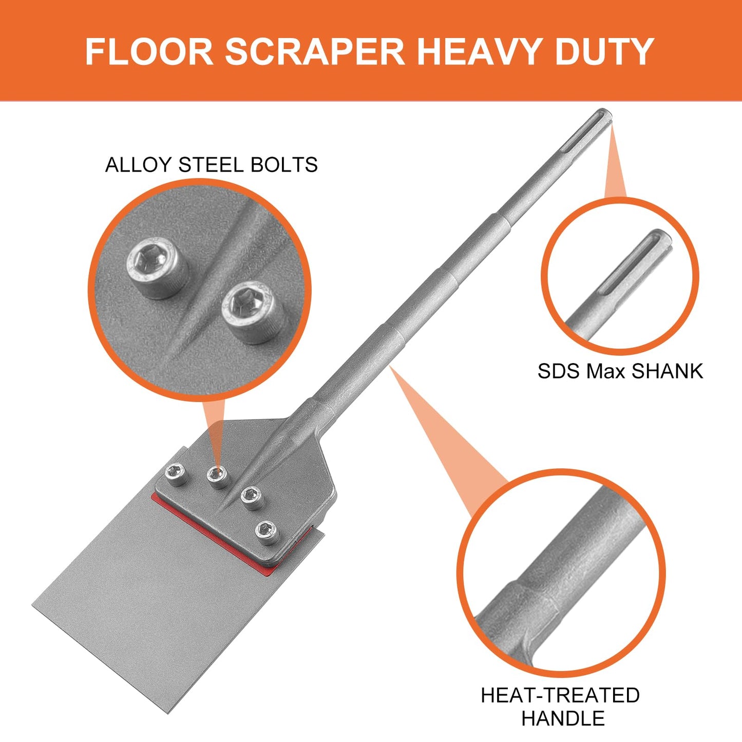 SDS Max Floor Scraper with Replaceable Blade, Firecore 6 Inch Thinset Removal Chisel Bits, Rock Chisel Set 3PCS Masonry Chisel with Hand Guard Point Flat Cold Chisel for Concrete Stone Brick Tile
