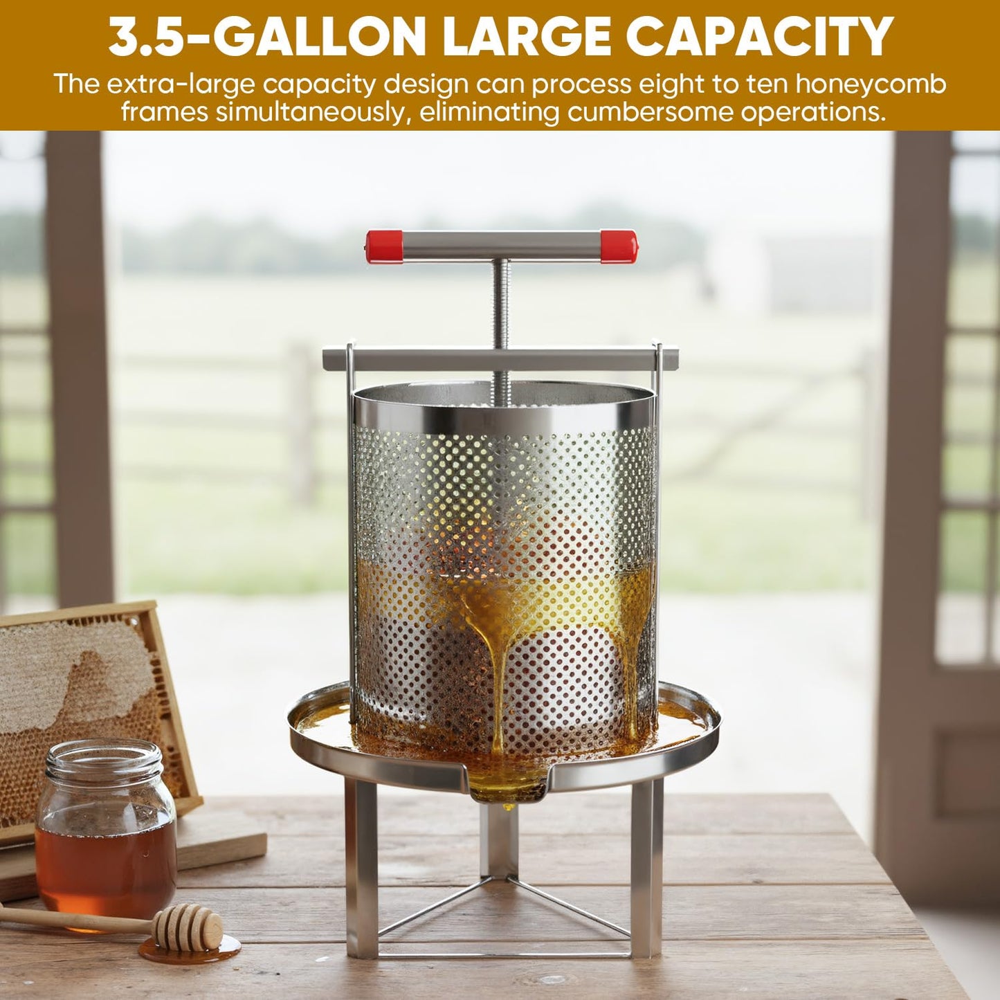 FWTRMRC Honey Press, 3.5 Gallon Honey Extractor Manual Stainless Steel Bee Honey Press Extractor Household Manual Mesh Honey Press Extractor Machine for Wine Honey and Juice Making