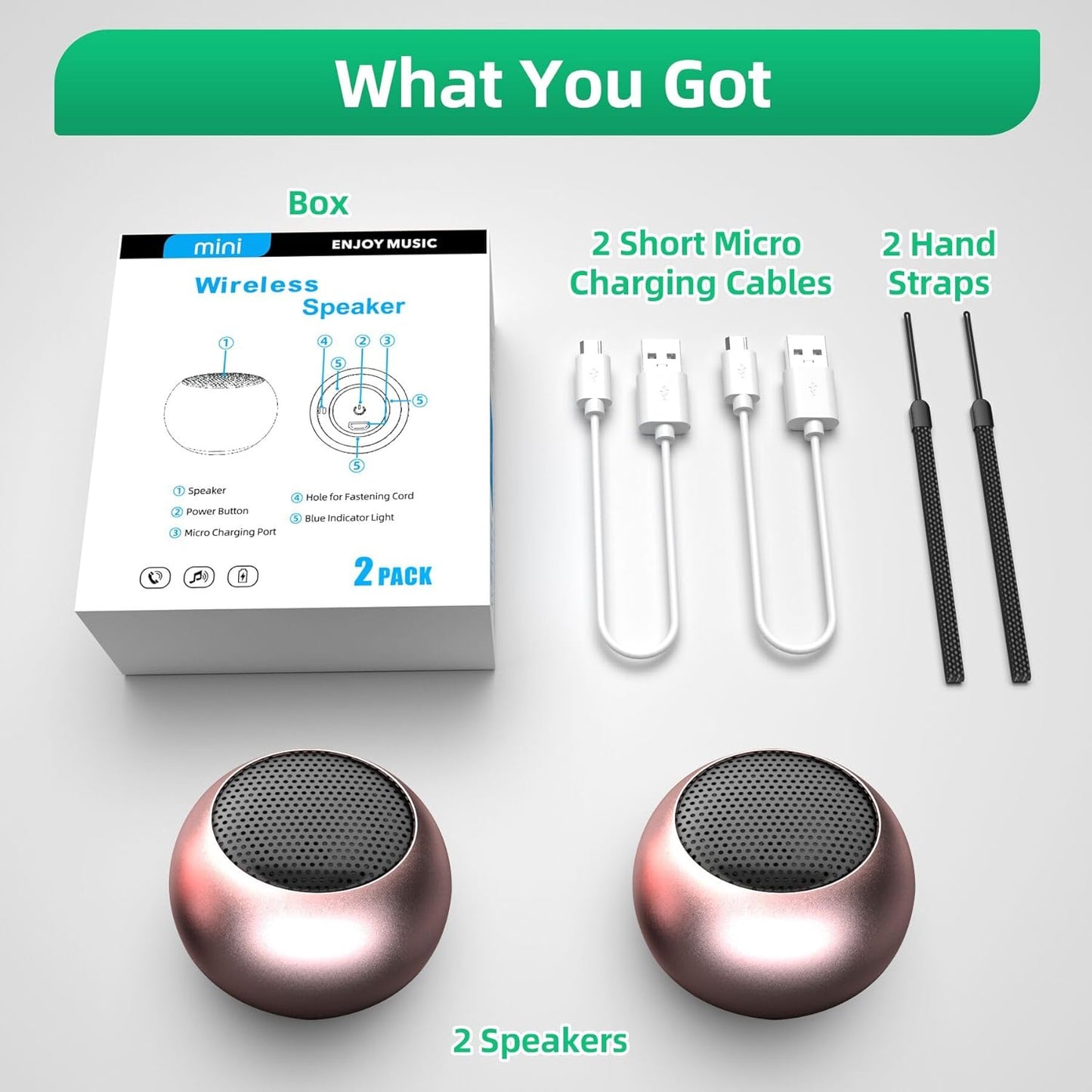 SEVENKA 2 3W Mini Speakers Bluetooth, Small Portable Wireless Speaker with Lanyard, Water Resistant, Wireless Stereo