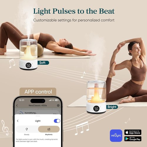 LEVOIT Smart Humidifier - 4.2L Top Fill for Large Rooms | 42-Hour Runtime, Whisper-Quiet Cool Mist, APP/Voice Control