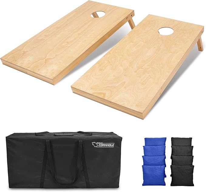 GoSports Regulation Size Wooden Cornhole Set with Natural Wood Finish - Includes Carrying Case