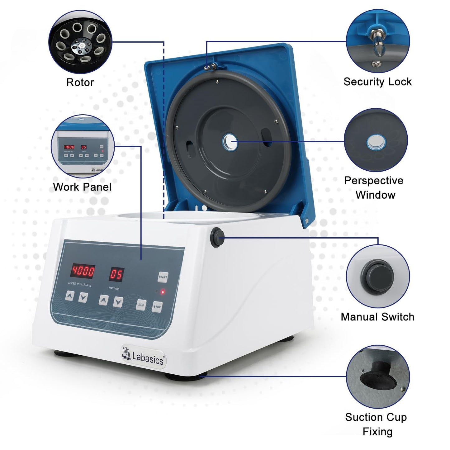 Labasics Benchtop Centrifuge, 110V/60Hz Digital Low-Speed Centrifuge with 15 ml x 8 Angle Rotor, 4000 RPM Max Speed, 1780xg Max Centrifugal Force