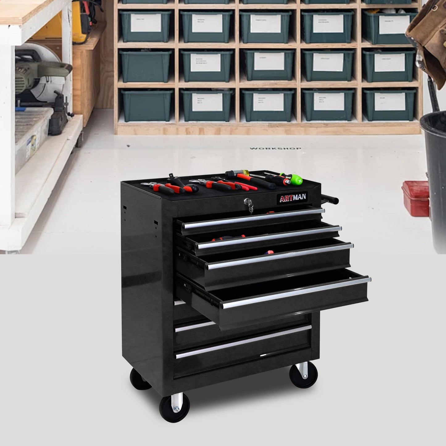 nifoti 7 Drawers Rolling Tool Cart on Wheels, Multifunctional Organizer Tool Chest Tool Case, Trolley Tool Storage Tool Box for Workshop,Garage,Repair Shop (7 Drawers 24.2" W×12.9" D×29.9" H-Black)
