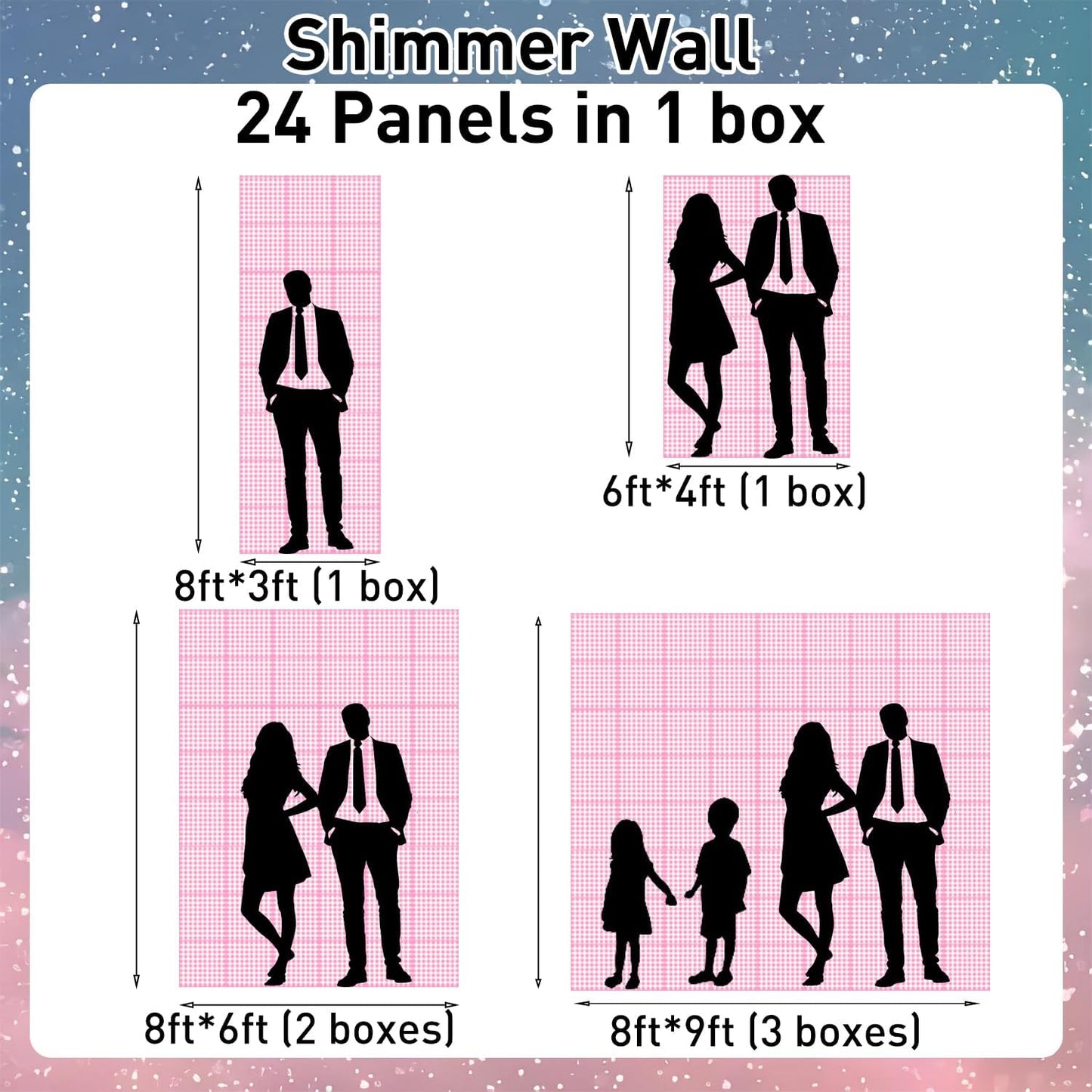 Regine Switzerland 24Pcs Rainbow-Pink Shimmer Wall Backdrop - 12x12 Inch Sequined Panels for Party Decor