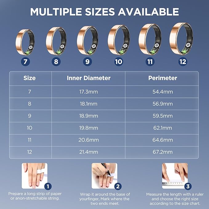 Ultra-thin Smart Ring for Women Men, Activity Fitness Tracker, Waterproof Fitness Ring with Sleep Tracker,24/7 Heart Rate Monitor,Step Counter,Calorie Pedometer,No APP Fee,for iOS Android(RoseGold#12)