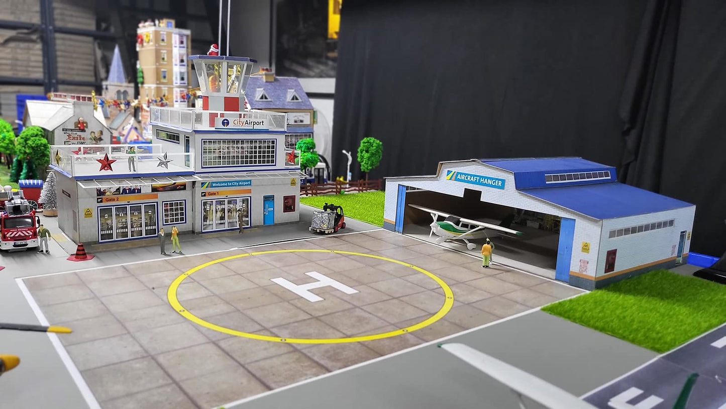 The CityBuilder Airport & Hanger Cardboard Model Making Kit - O Scale Model Railroad Building