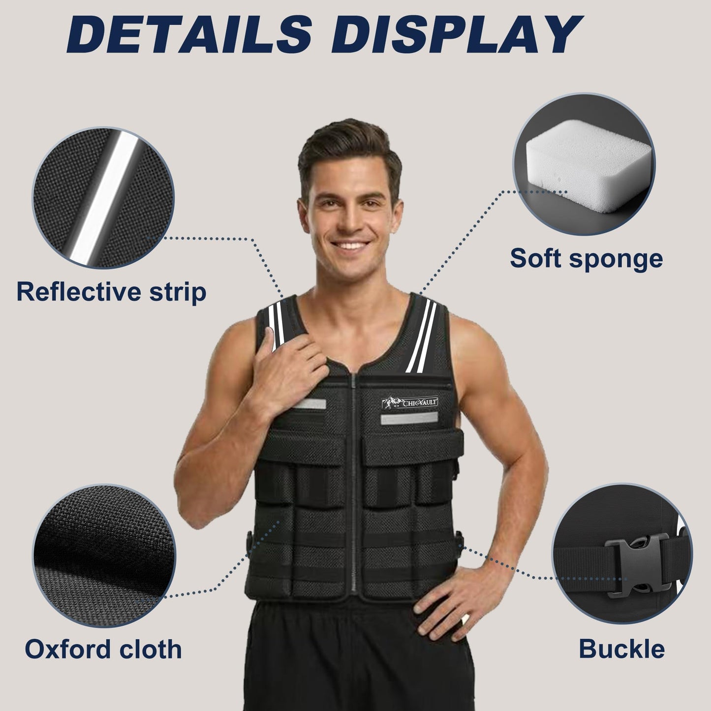 CHICVAULT Adjustable Weighted Vest for Men Women (2-20LB),Soft Silicone Counterweight-providing a snug,comfortable fit,Removable & No-Bounce Design, Rucking, Running, Strength Training, Gym, with Reflective Strip(2-20LB)